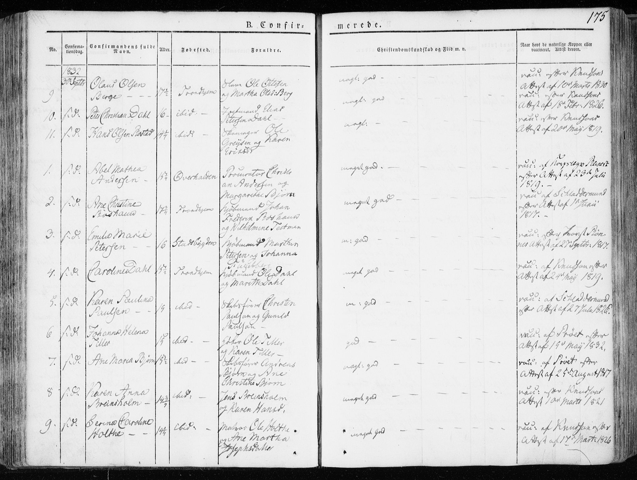 Ministerialprotokoller, klokkerbøker og fødselsregistre - Sør-Trøndelag, SAT/A-1456/601/L0047: Parish register (official) no. 601A15, 1831-1839, p. 175