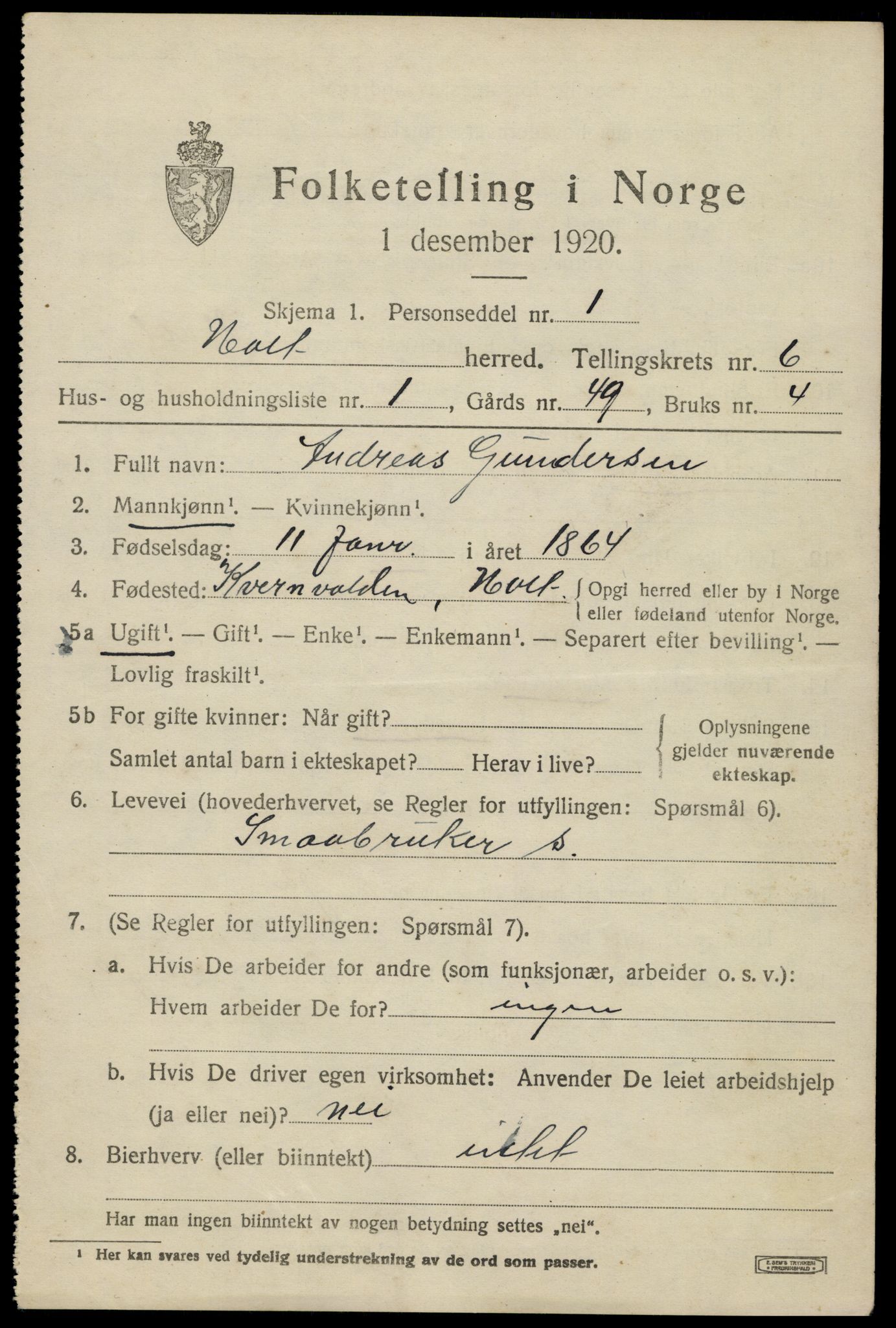 SAK, 1920 census for Holt, 1920, p. 3786