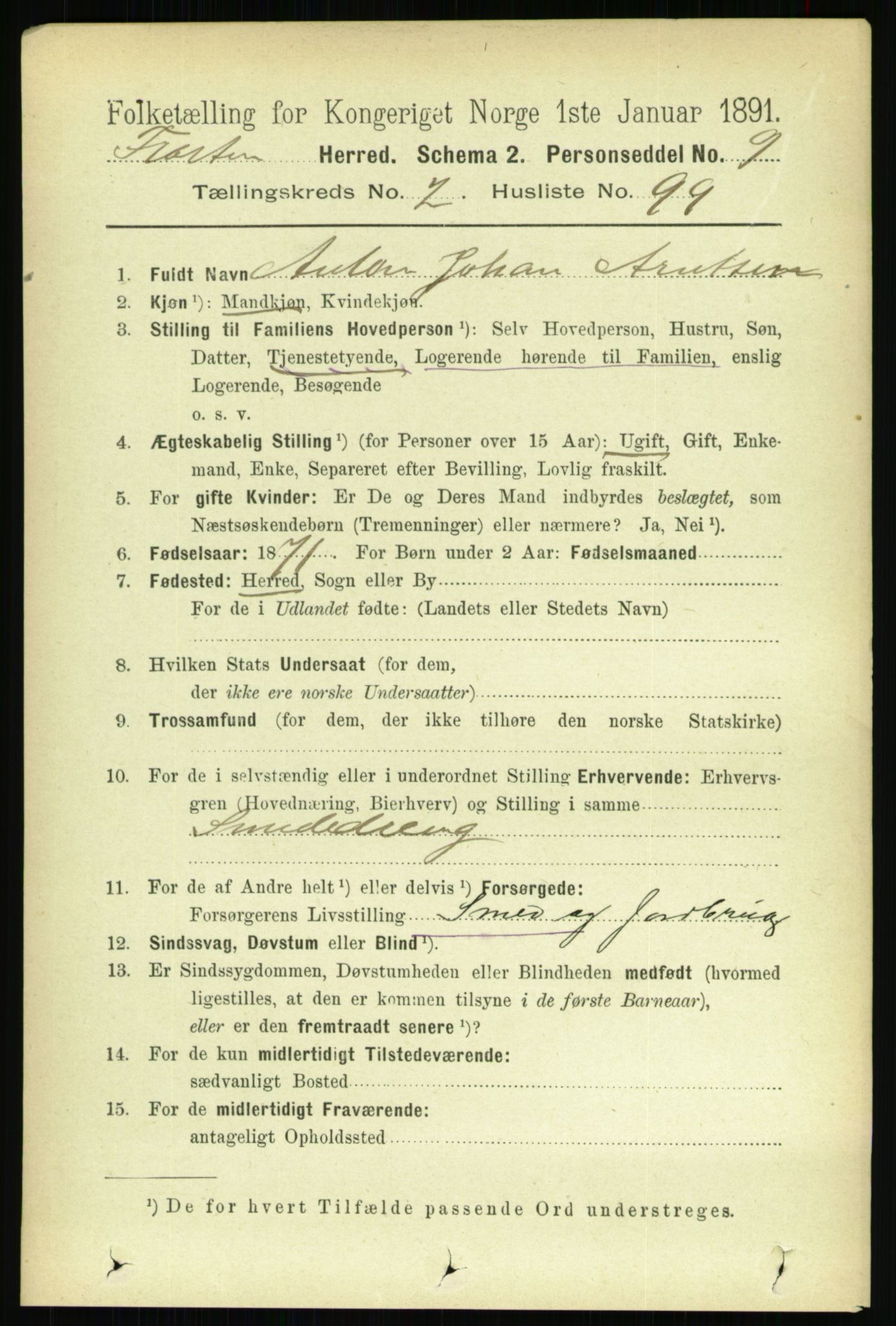 RA, 1891 census for 1717 Frosta, 1891, p. 1690