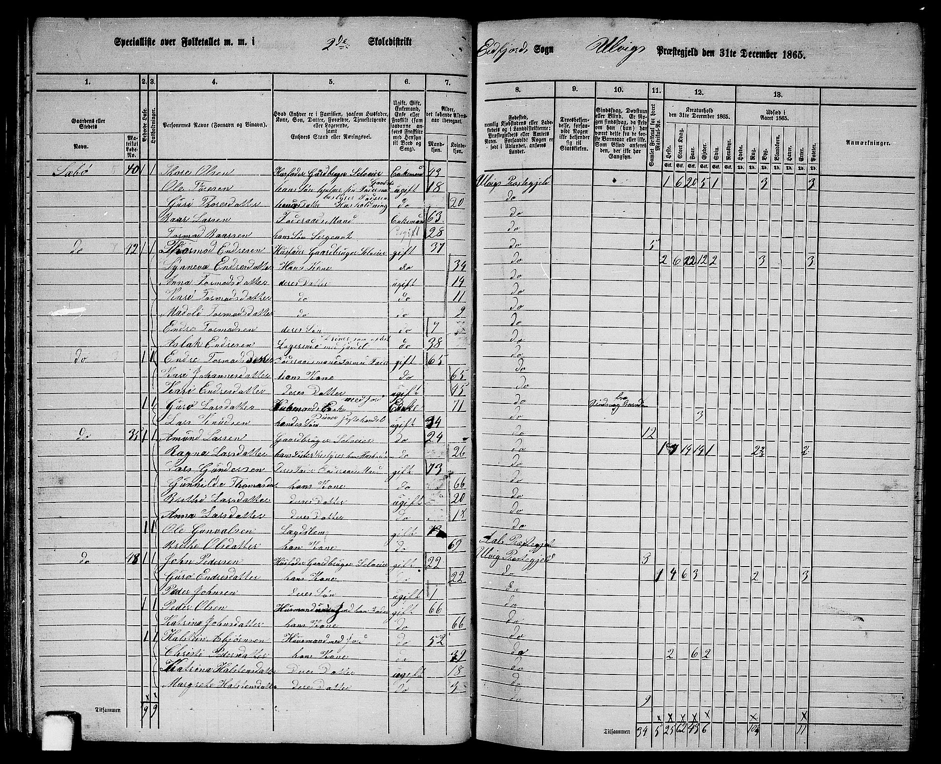 RA, 1865 census for Ulvik, 1865, p. 39