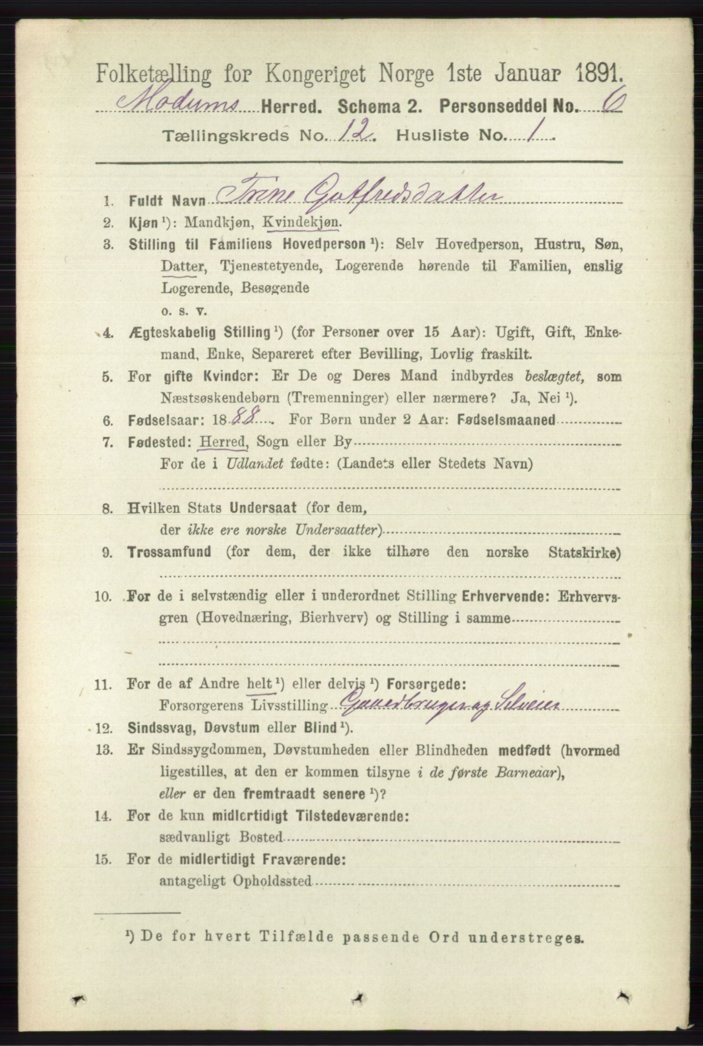 RA, 1891 census for 0623 Modum, 1891, p. 4460