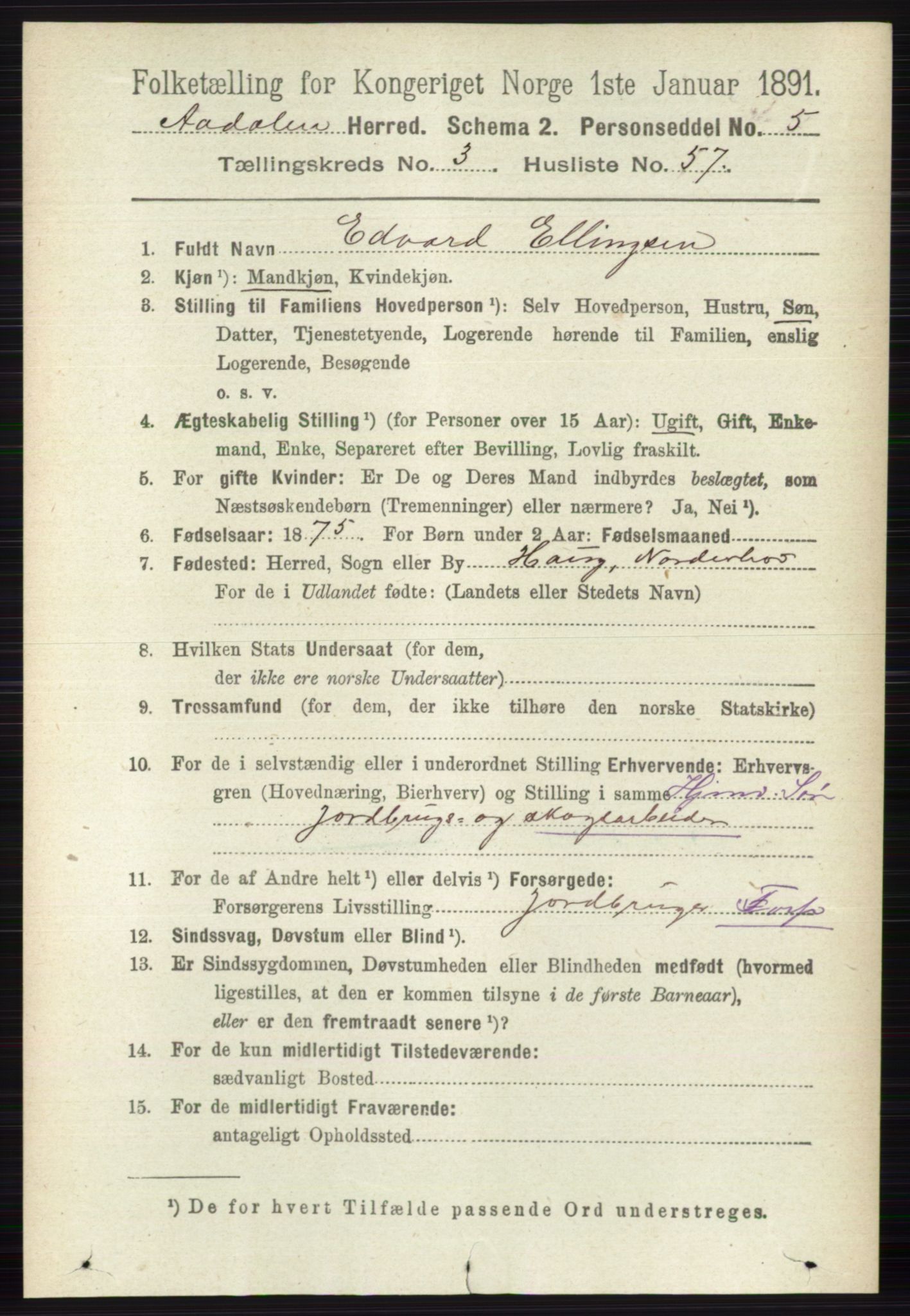 RA, 1891 census for 0614 Ådal, 1891, p. 1432