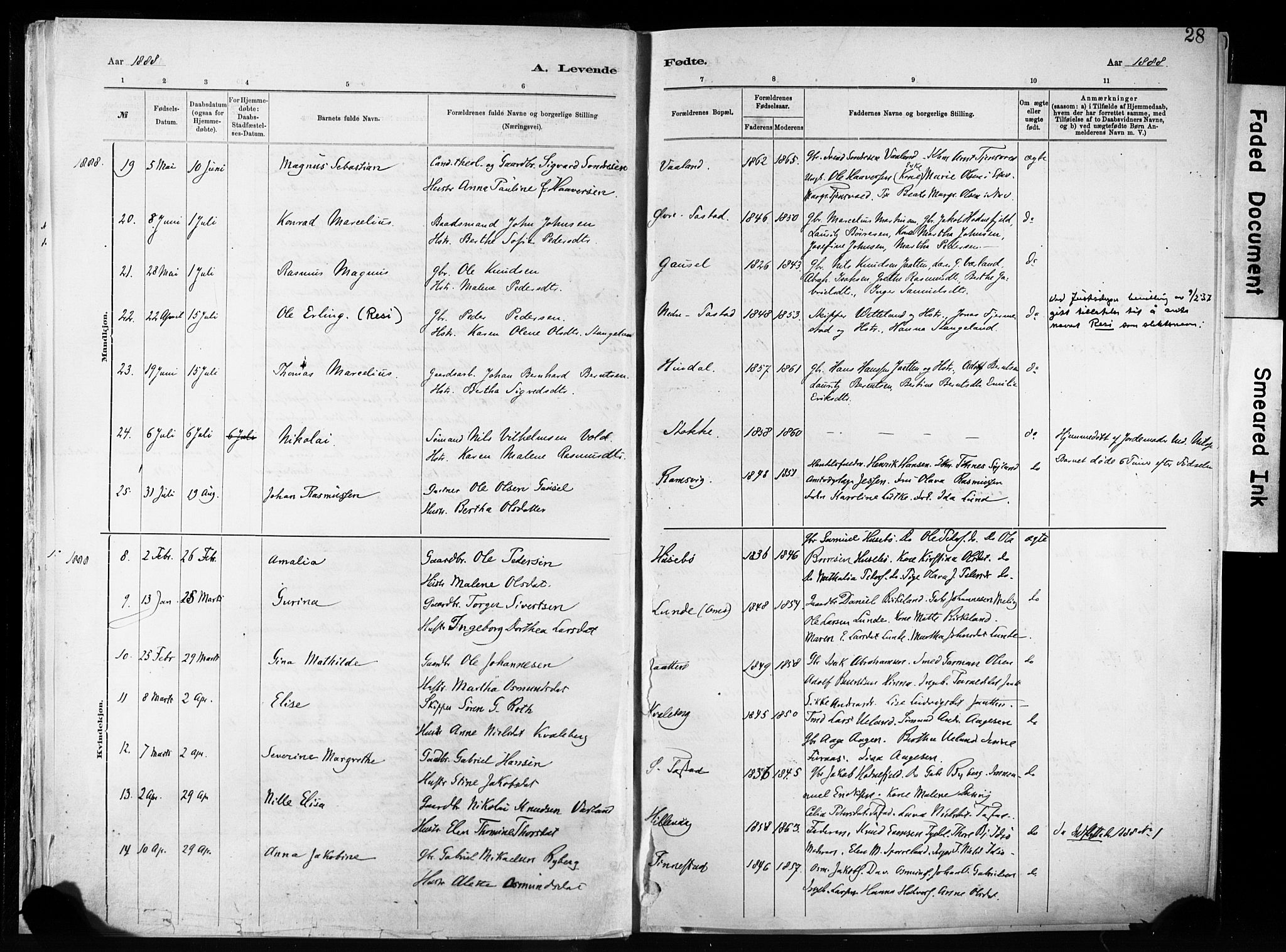 Hetland sokneprestkontor, AV/SAST-A-101826/30/30BA/L0011: Parish register (official) no. A 11, 1884-1911, p. 28