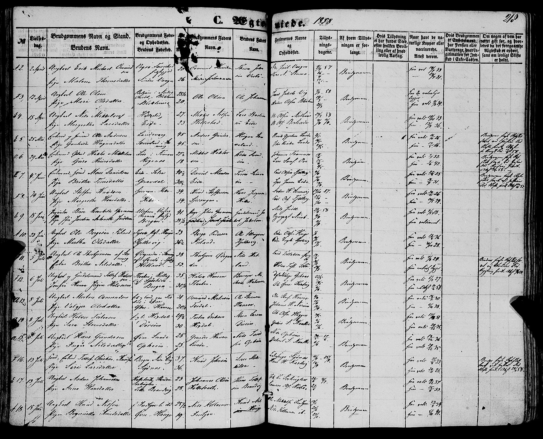 Fjelberg sokneprestembete, SAB/A-75201/H/Haa: Parish register (official) no. A 7, 1851-1867, p. 218