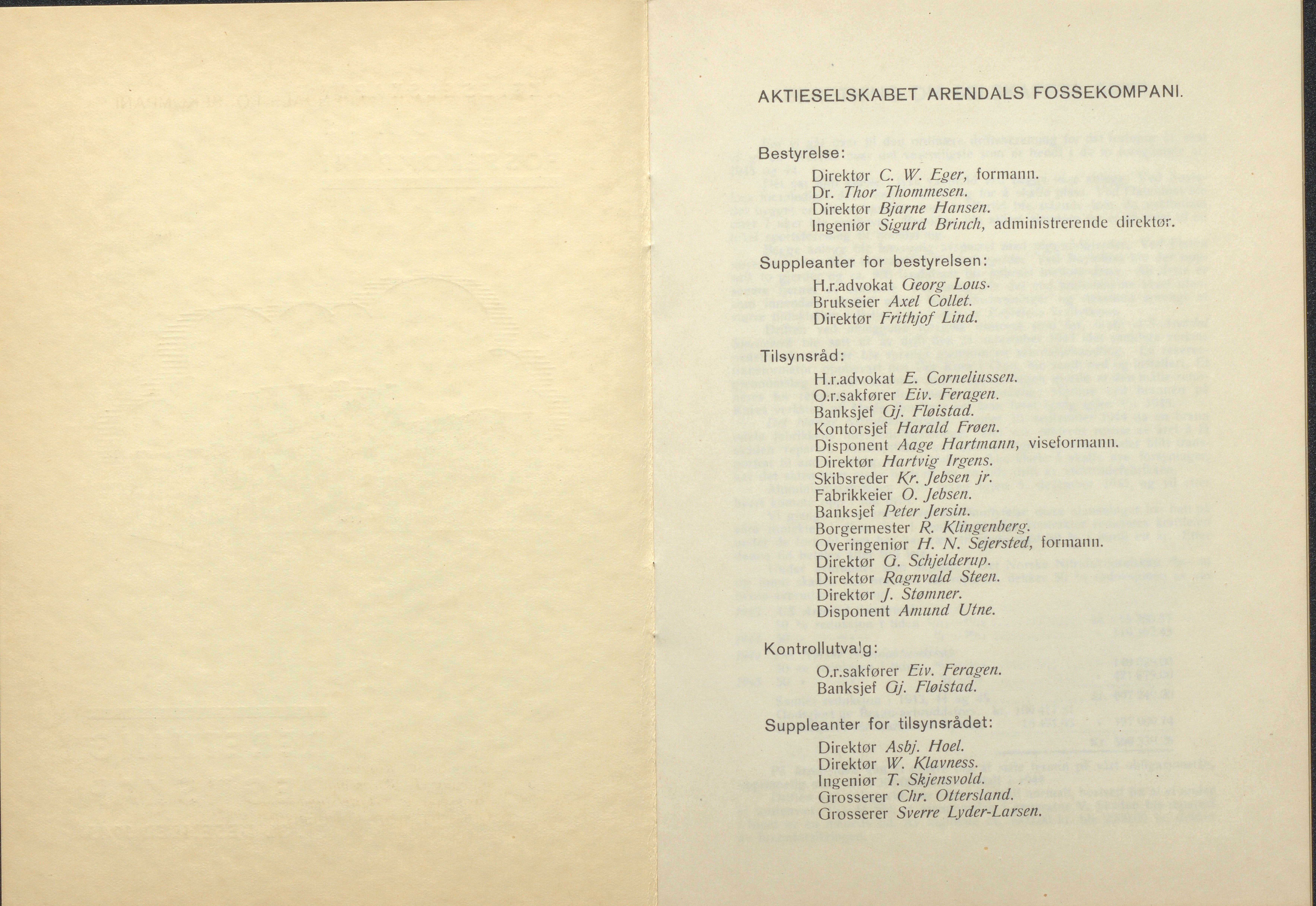 Arendals Fossekompani, AAKS/PA-2413/X/X01/L0001/0012: Beretninger, regnskap, balansekonto, gevinst- og tapskonto / Beretning, regnskap 1945 - 1962, 1945-1962, p. 2