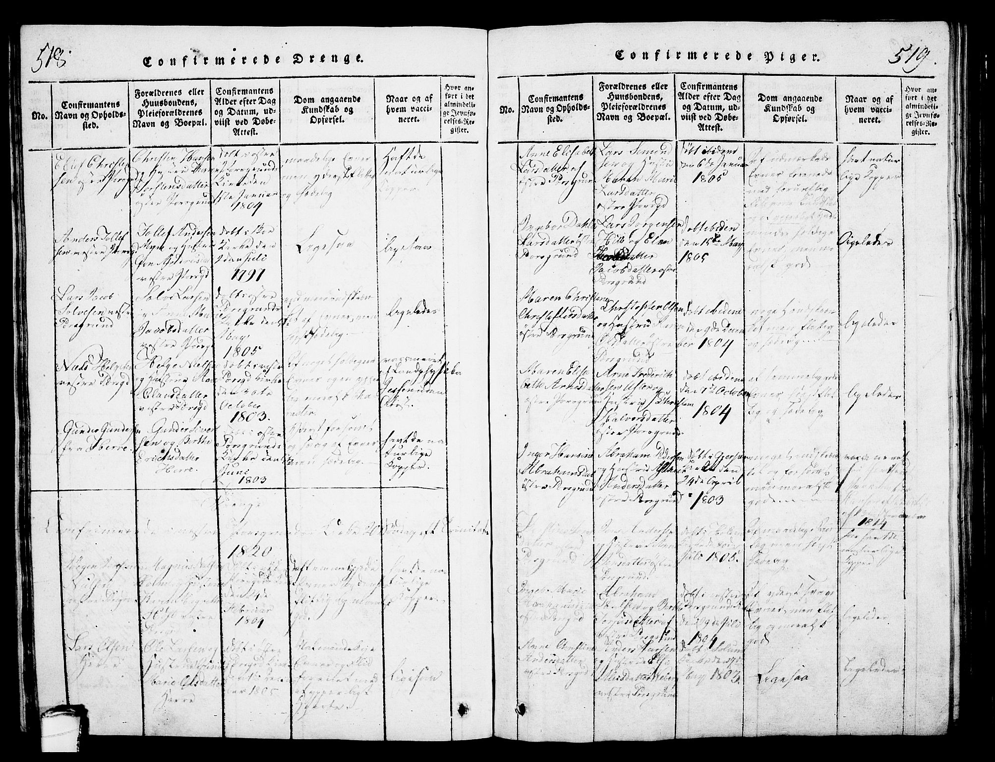 Porsgrunn kirkebøker , AV/SAKO-A-104/G/Gb/L0001: Parish register (copy) no. II 1, 1817-1828, p. 518-519