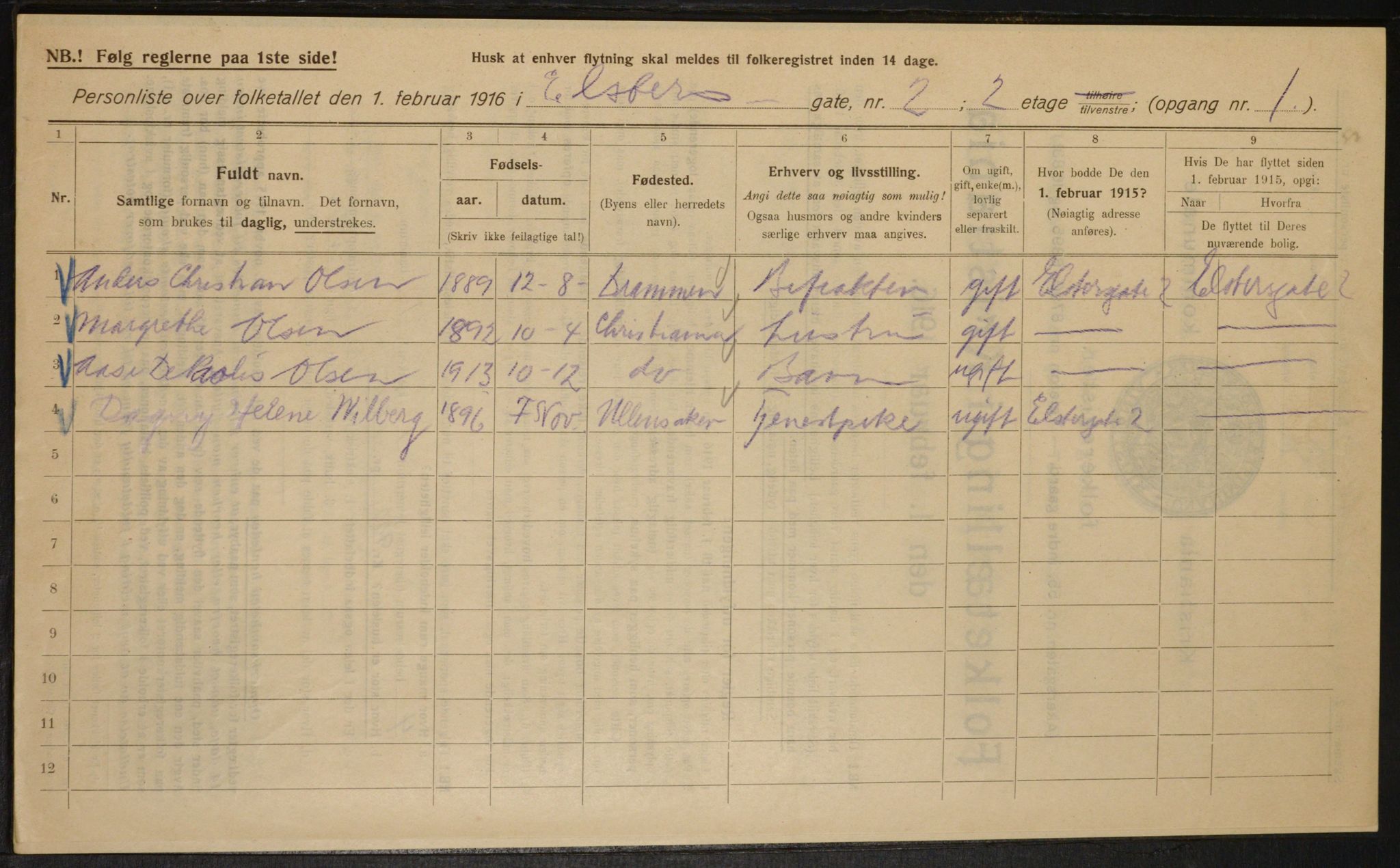 OBA, Municipal Census 1916 for Kristiania, 1916, p. 21192