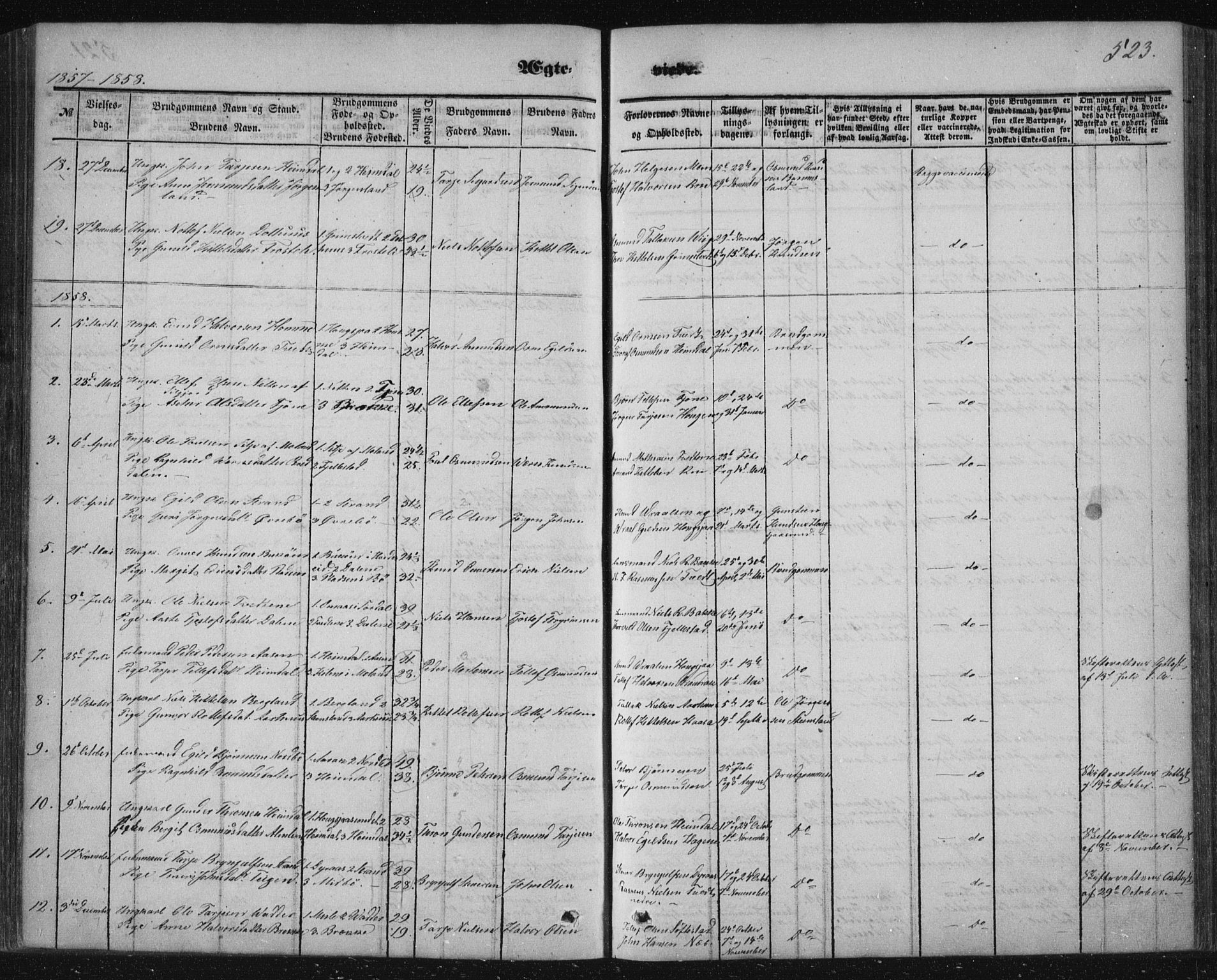 Nissedal kirkebøker, SAKO/A-288/F/Fa/L0003: Parish register (official) no. I 3, 1846-1870, p. 522-523