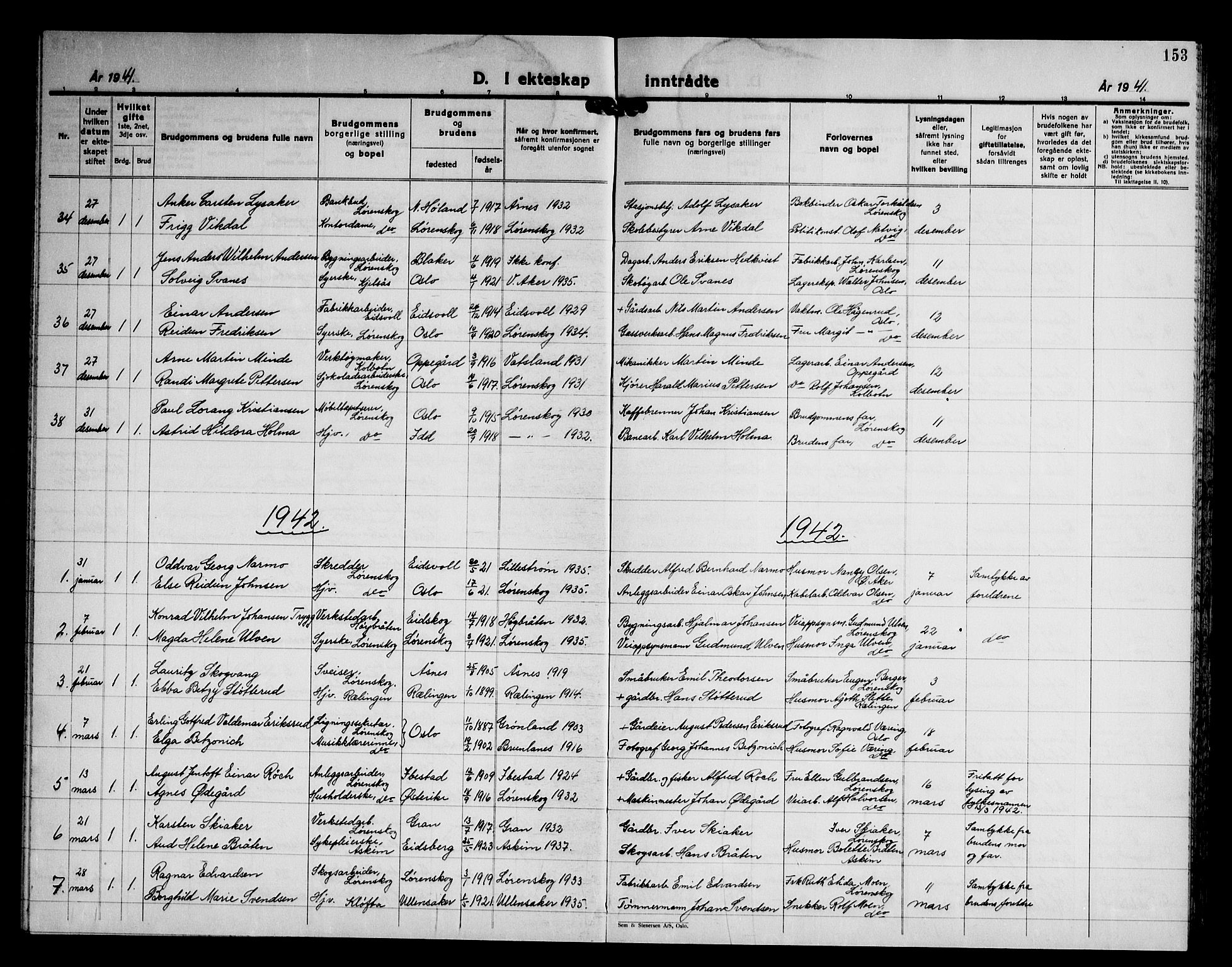 Skedsmo prestekontor Kirkebøker, AV/SAO-A-10033a/G/Gb/L0006: Parish register (copy) no. II 6, 1936-1950, p. 153