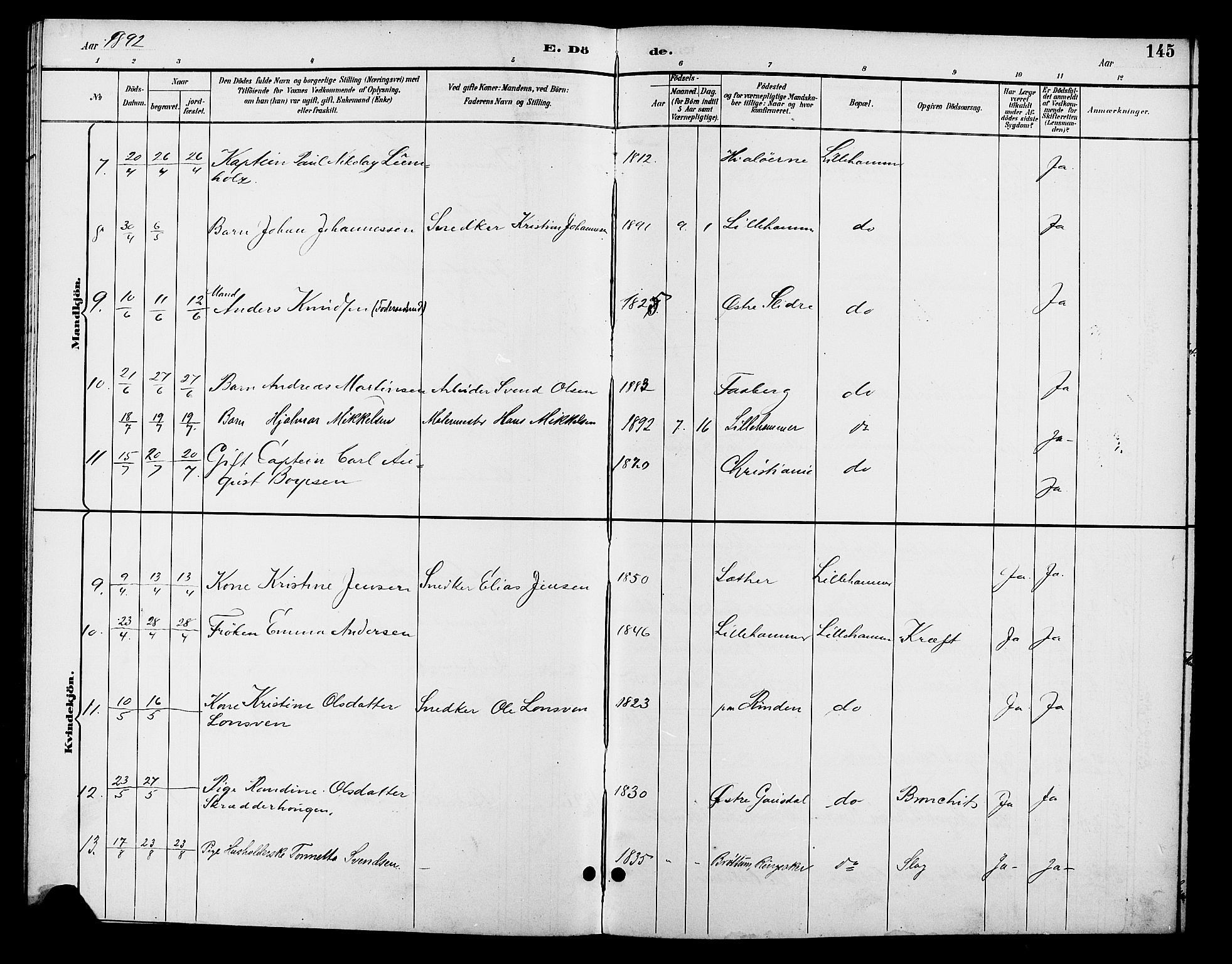 Fåberg prestekontor, SAH/PREST-086/H/Ha/Hab/L0008: Parish register (copy) no. 8, 1891-1900, p. 145