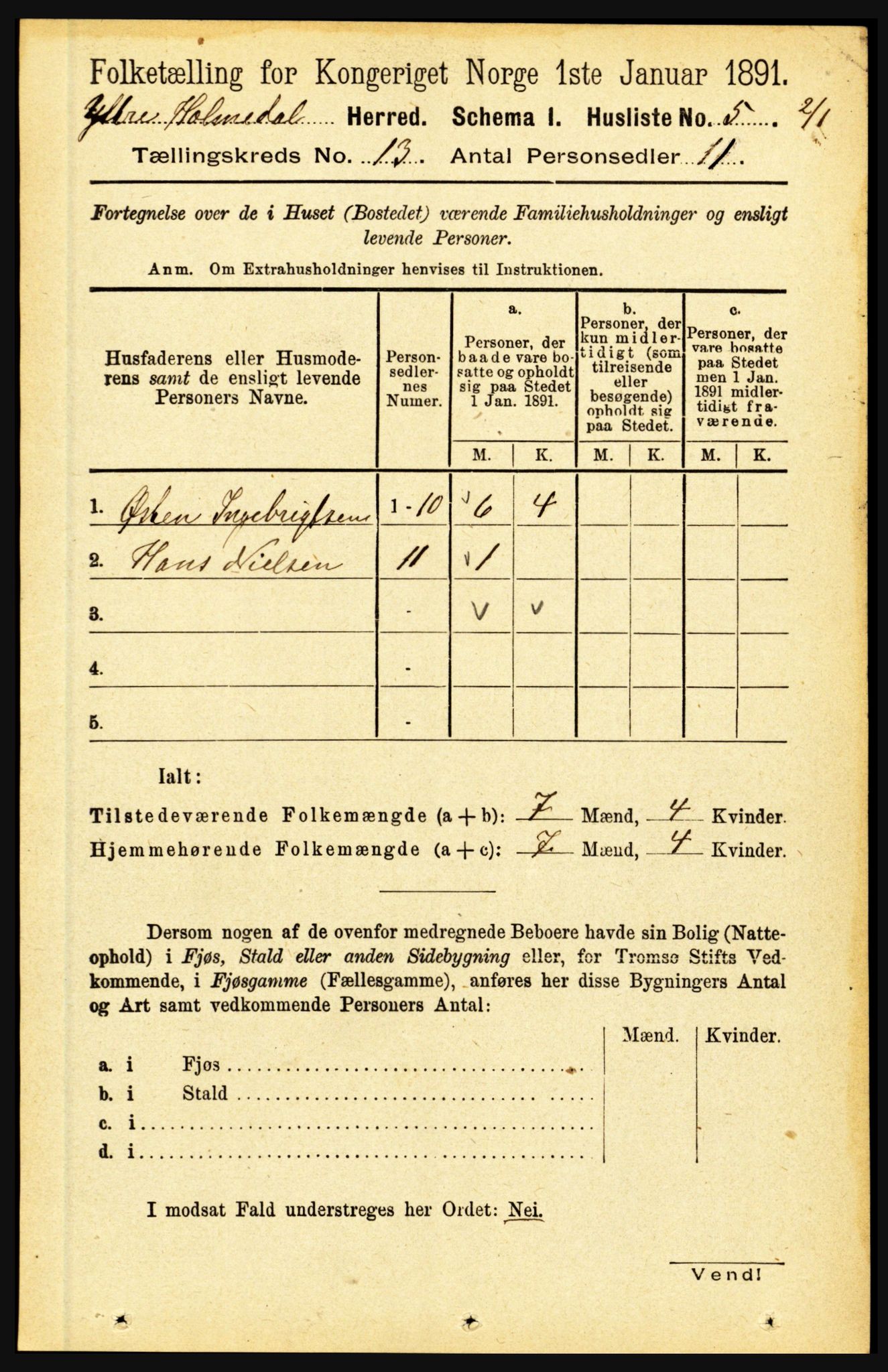 RA, 1891 census for 1429 Ytre Holmedal, 1891, p. 3380