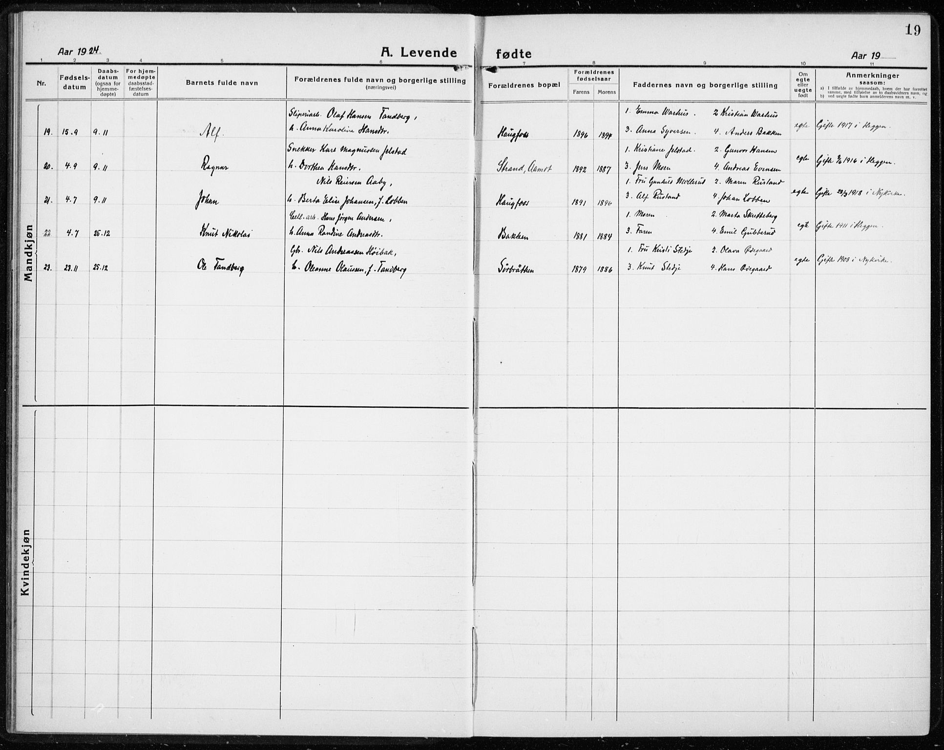 Modum kirkebøker, AV/SAKO-A-234/G/Gc/L0002: Parish register (copy) no. III 2, 1919-1935, p. 19