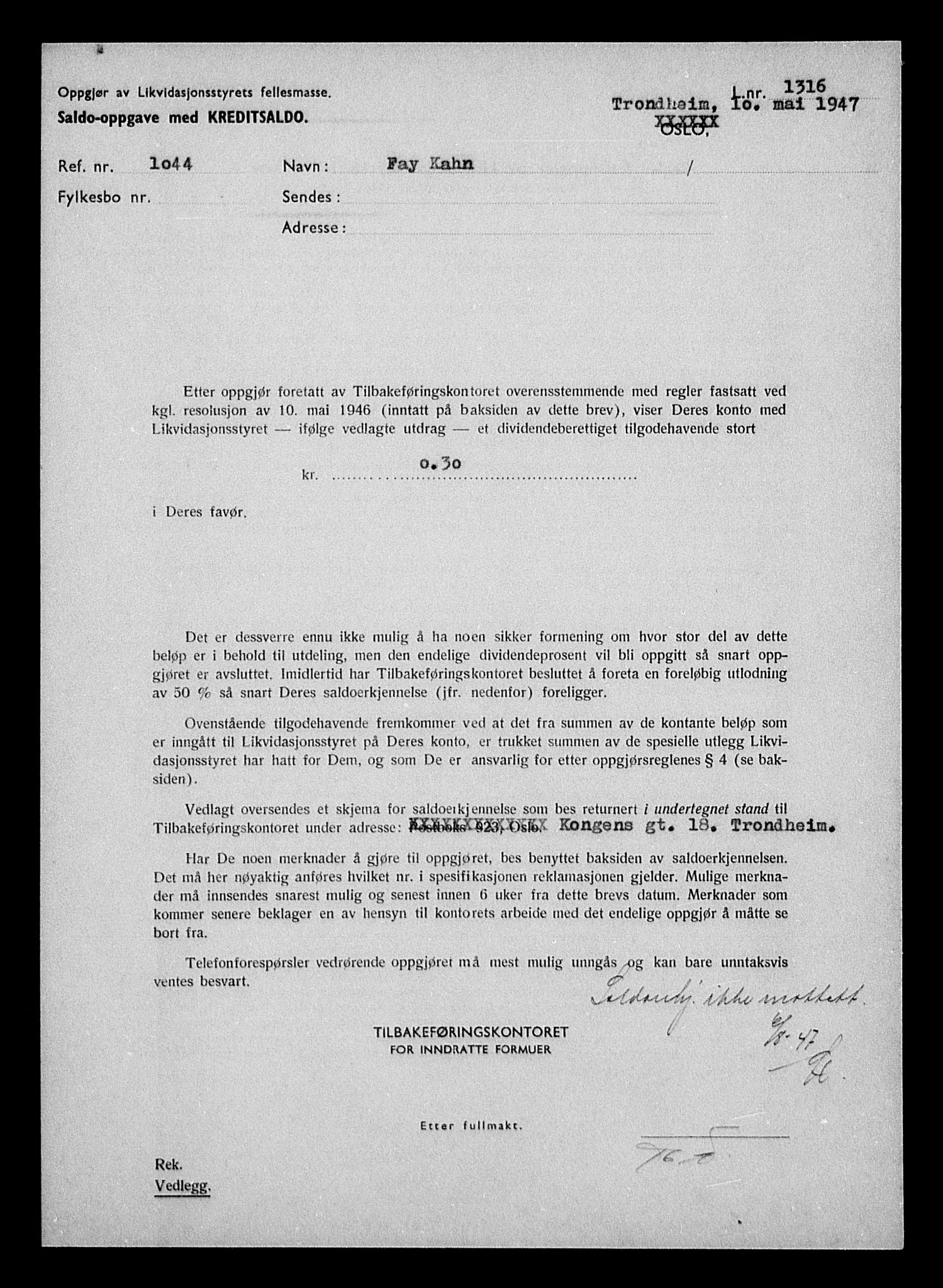 Justisdepartementet, Tilbakeføringskontoret for inndratte formuer, AV/RA-S-1564/H/Hc/Hca/L0899: --, 1945-1947, p. 277