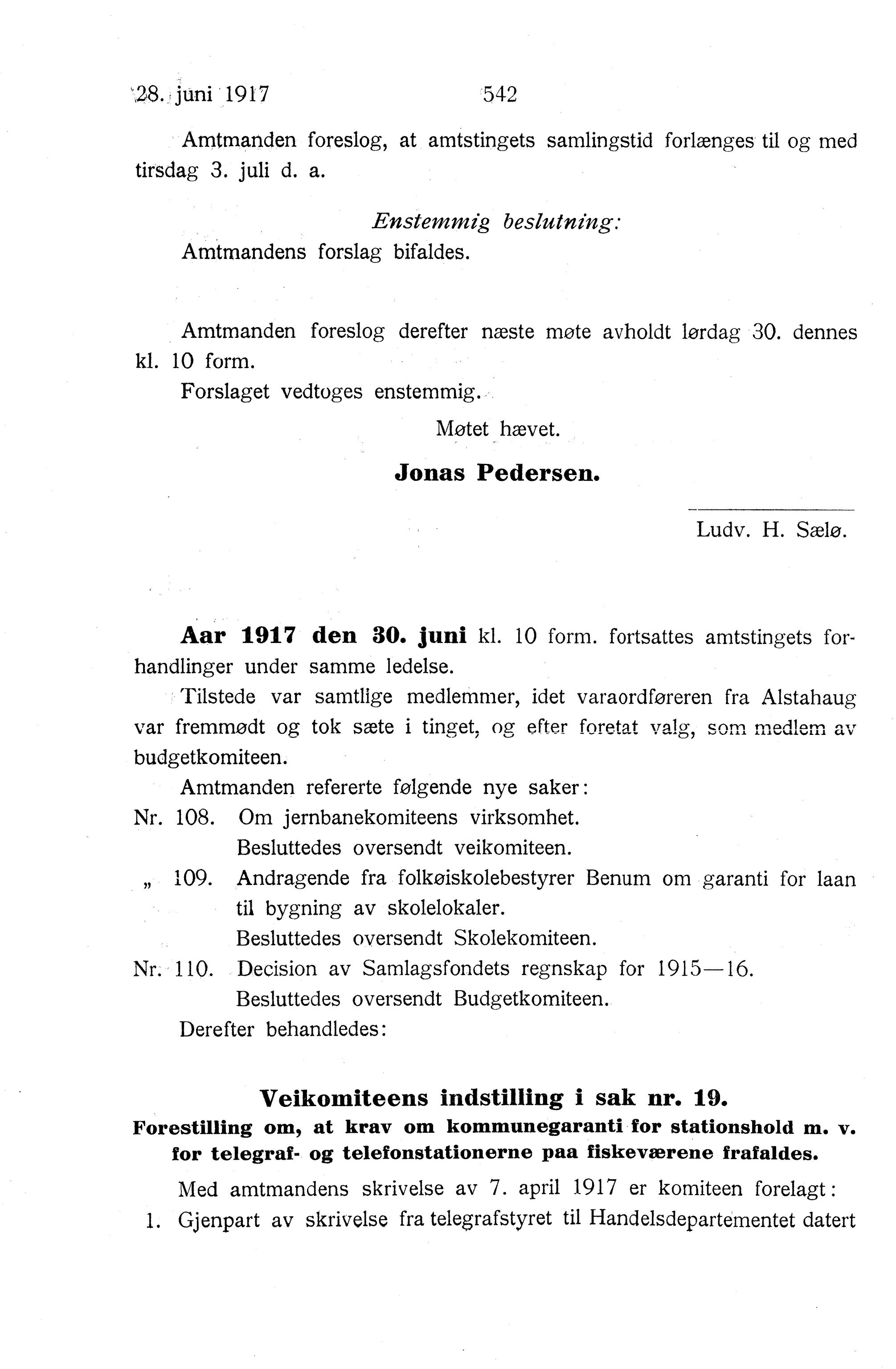 Nordland Fylkeskommune. Fylkestinget, AIN/NFK-17/176/A/Ac/L0040: Fylkestingsforhandlinger 1917, 1917, p. 542
