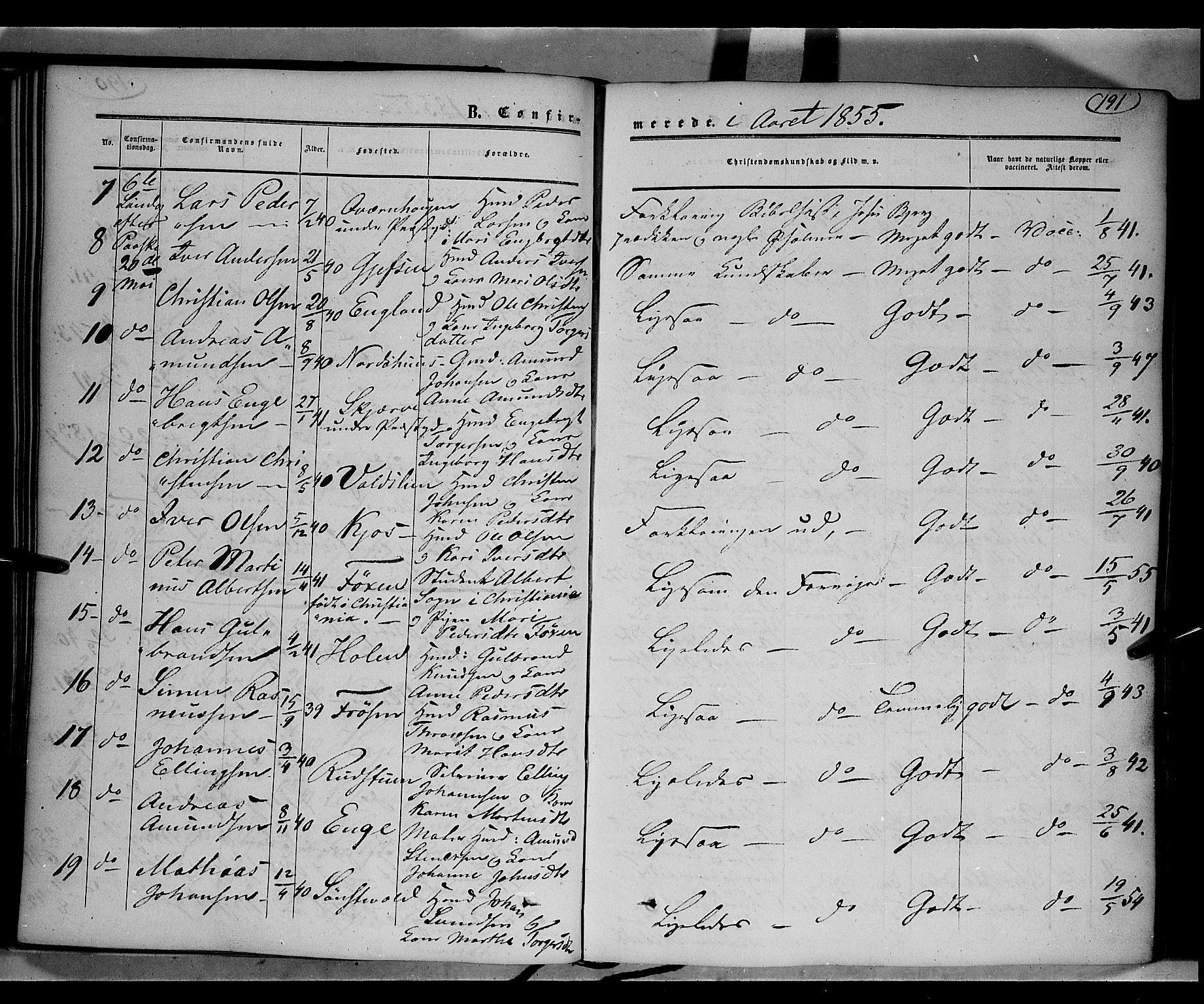 Gausdal prestekontor, AV/SAH-PREST-090/H/Ha/Haa/L0008: Parish register (official) no. 8, 1850-1861, p. 191a