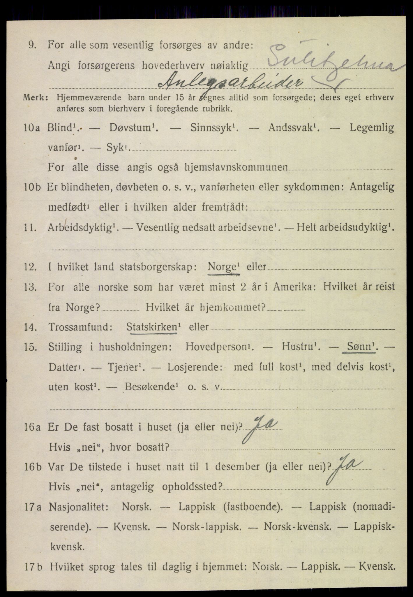 SAT, 1920 census for Fauske, 1920, p. 10463