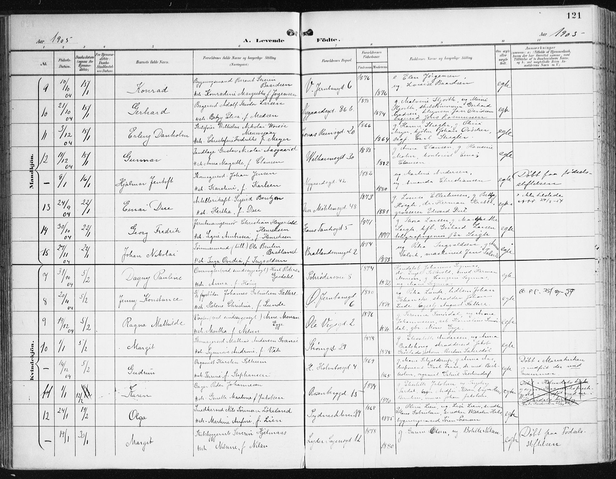 Johanneskirken sokneprestembete, AV/SAB-A-76001/H/Haa/L0002: Parish register (official) no. A 2, 1900-1912, p. 121