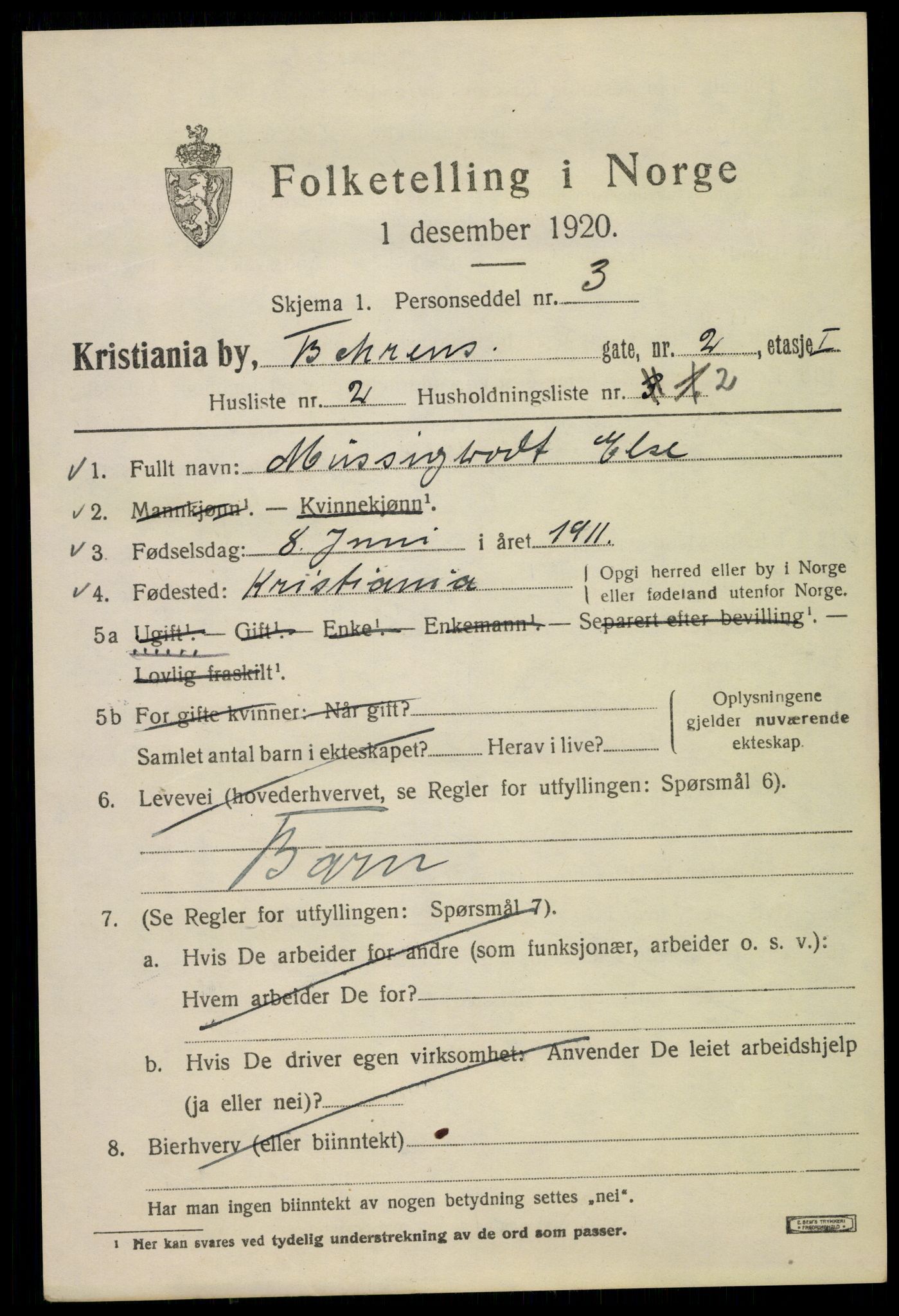 SAO, 1920 census for Kristiania, 1920, p. 150229