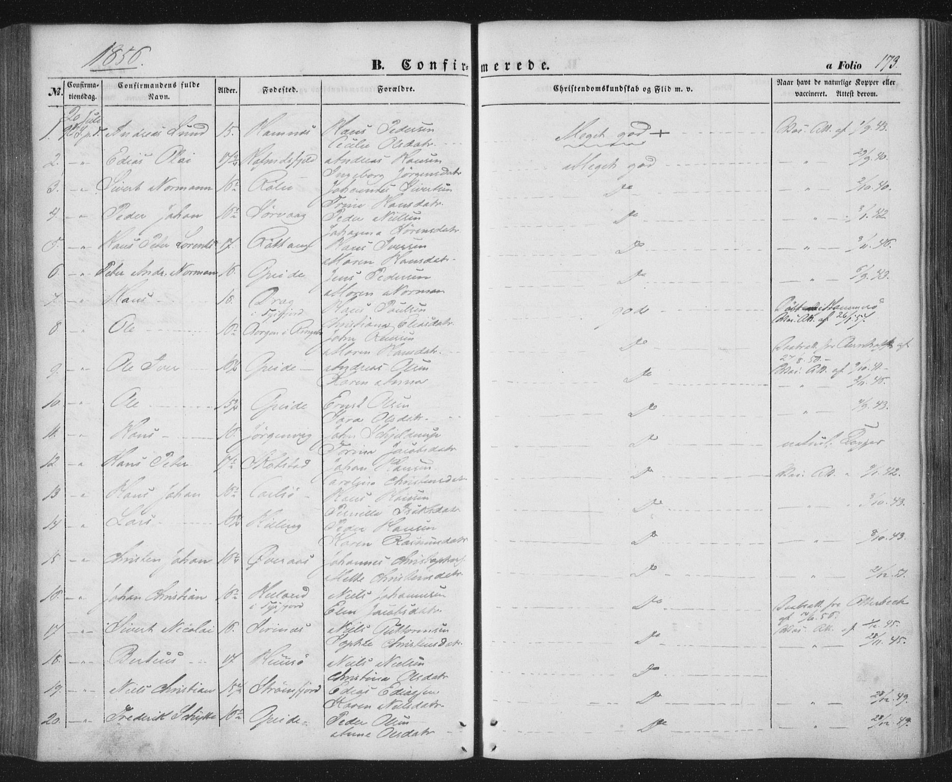 Ministerialprotokoller, klokkerbøker og fødselsregistre - Nordland, AV/SAT-A-1459/859/L0844: Parish register (official) no. 859A04, 1849-1862, p. 173