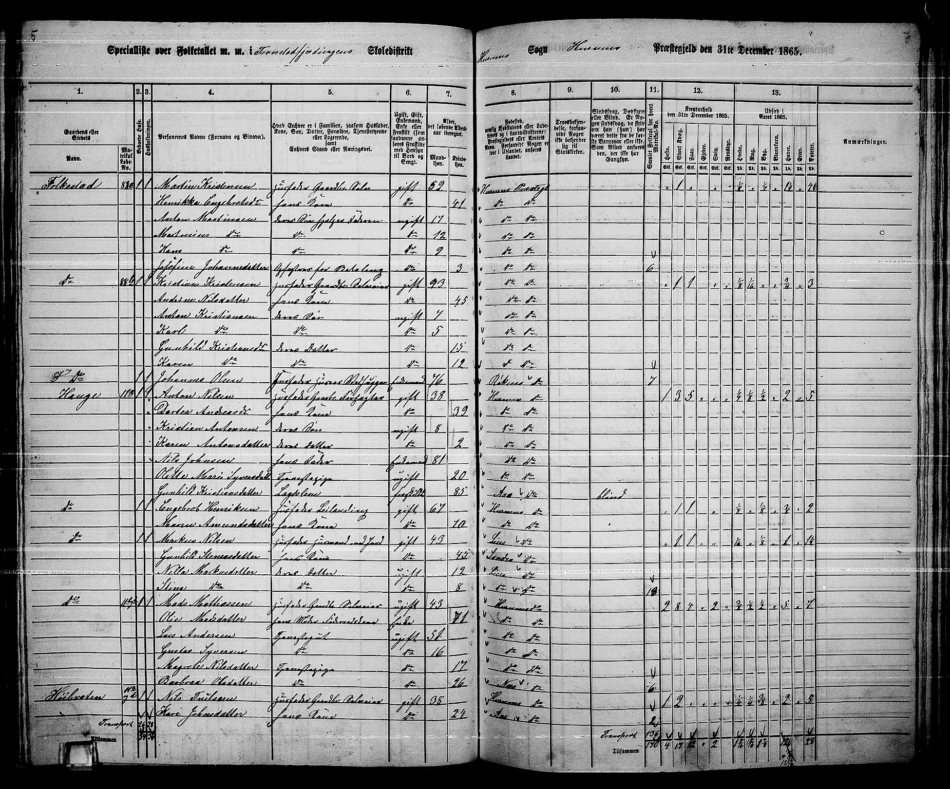 RA, 1865 census for Hurum, 1865, p. 46