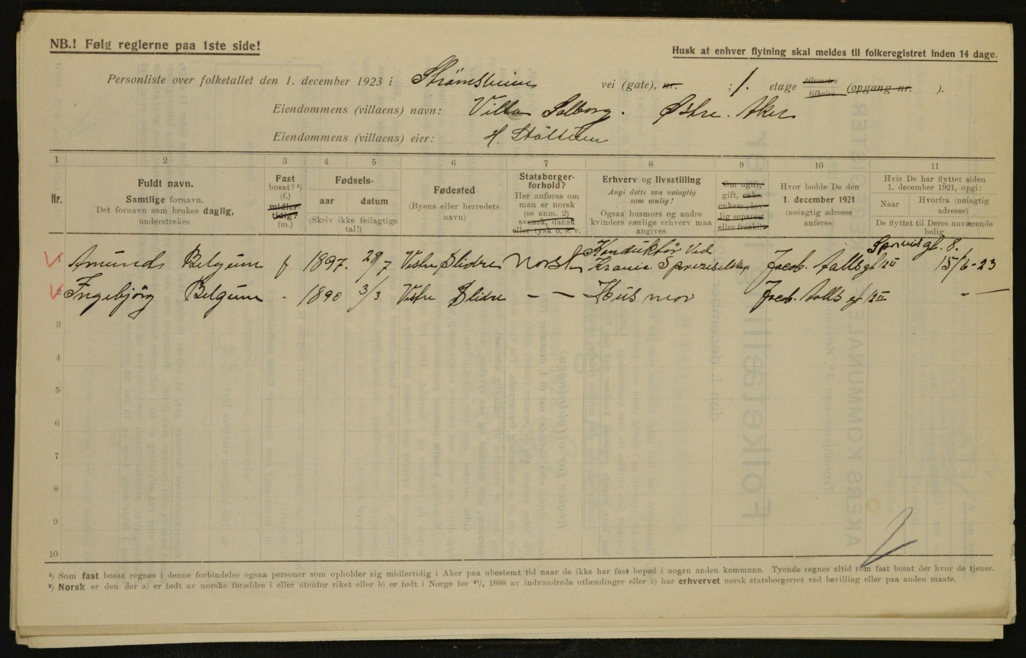 , Municipal Census 1923 for Aker, 1923, p. 32584