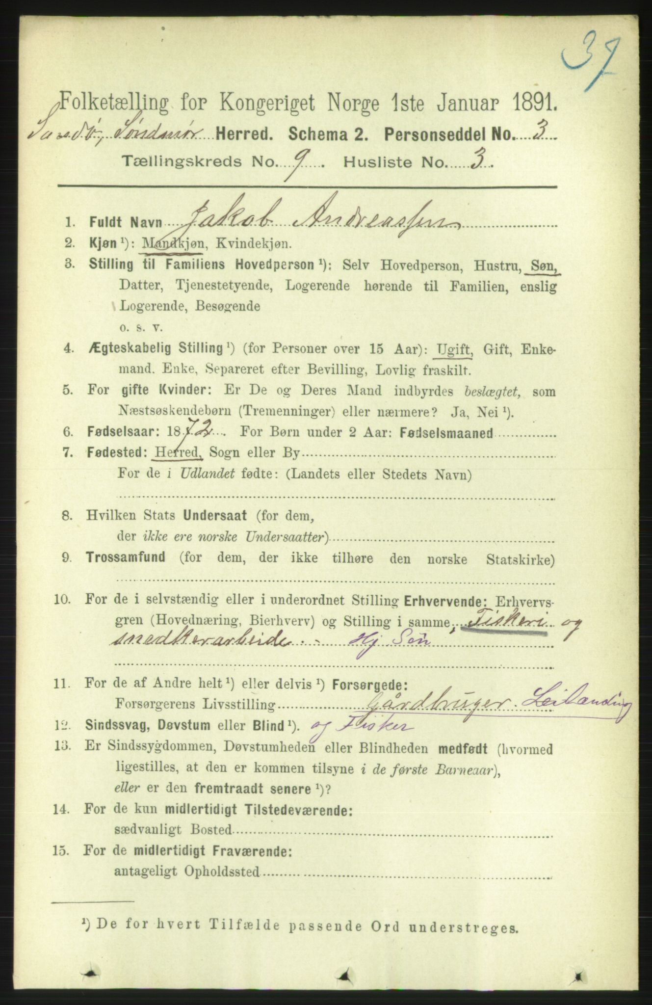 RA, 1891 census for 1514 Sande, 1891, p. 1507