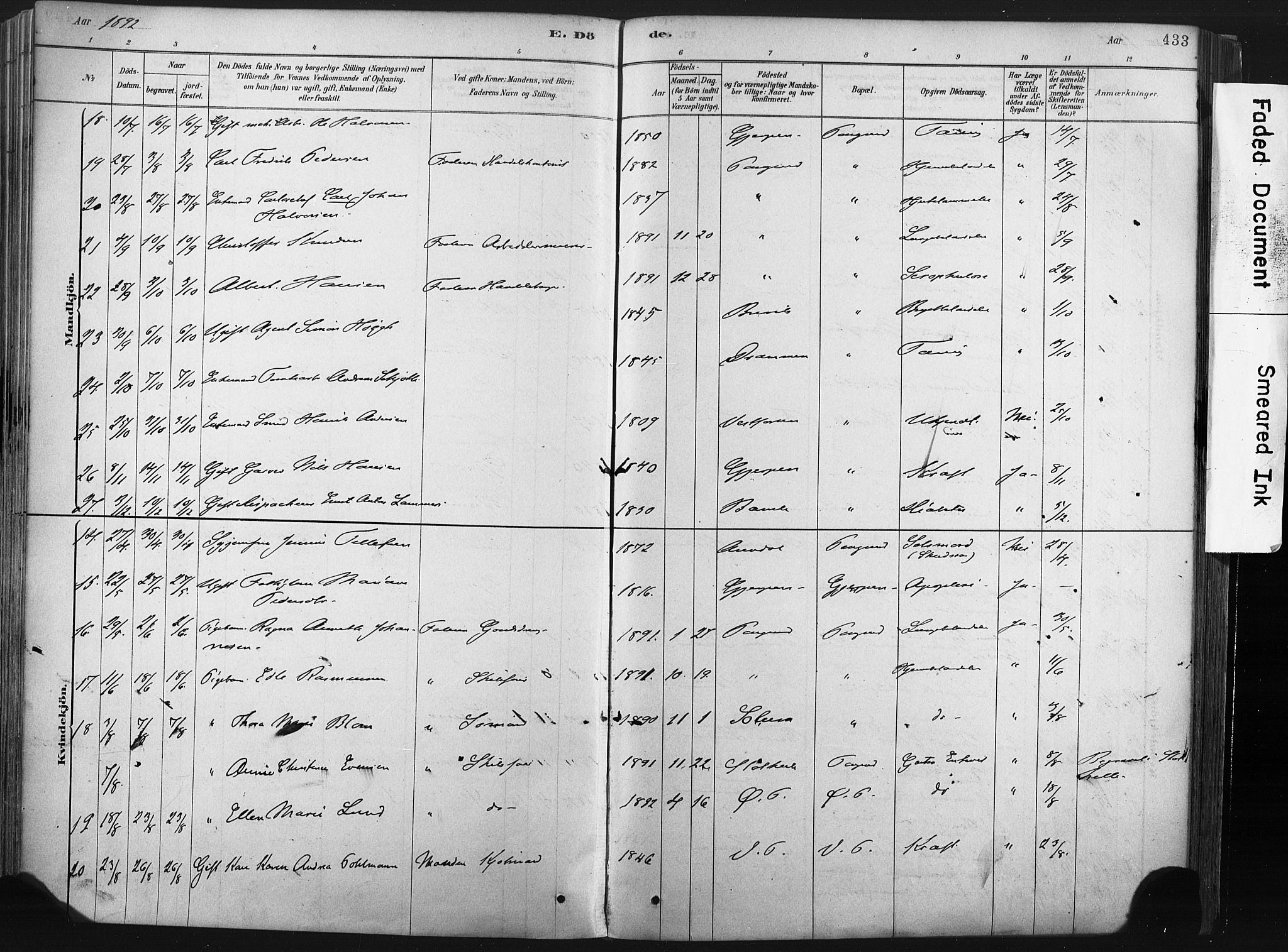 Porsgrunn kirkebøker , AV/SAKO-A-104/F/Fa/L0008: Parish register (official) no. 8, 1878-1895, p. 433