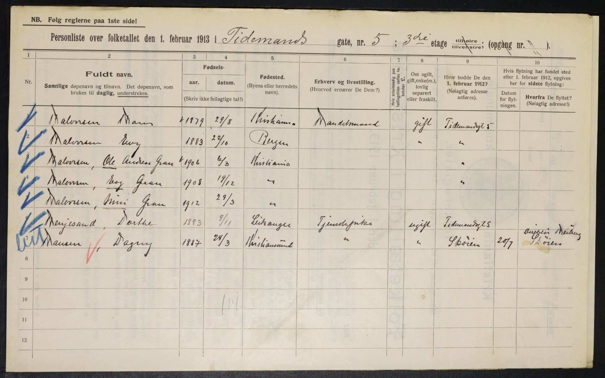 OBA, Municipal Census 1913 for Kristiania, 1913, p. 111412