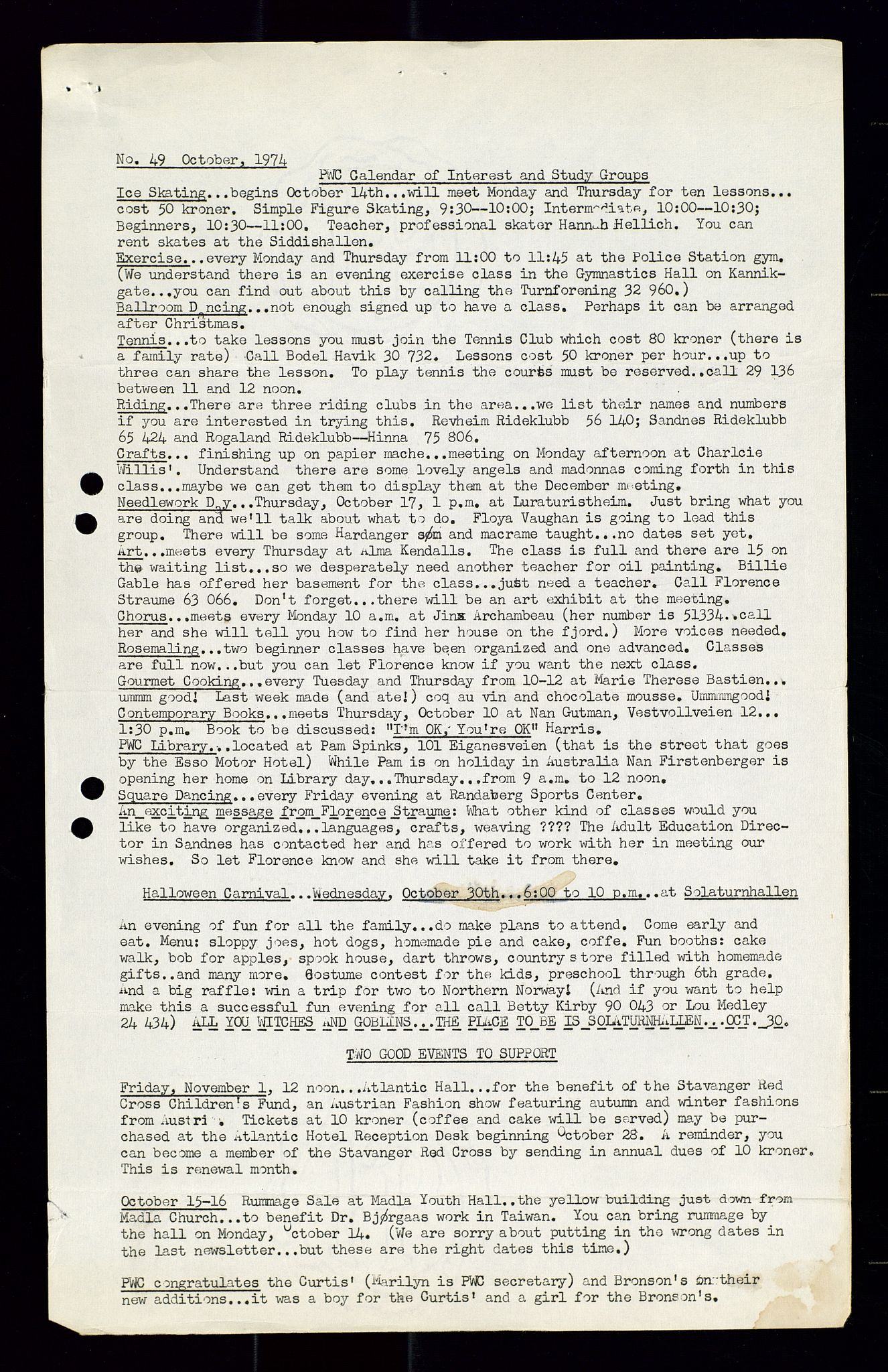 PA 1547 - Petroleum Wives Club, AV/SAST-A-101974/X/Xa/L0001: Newsletters (1971-1978)/radiointervjuer på kasett (1989-1992), 1970-1978