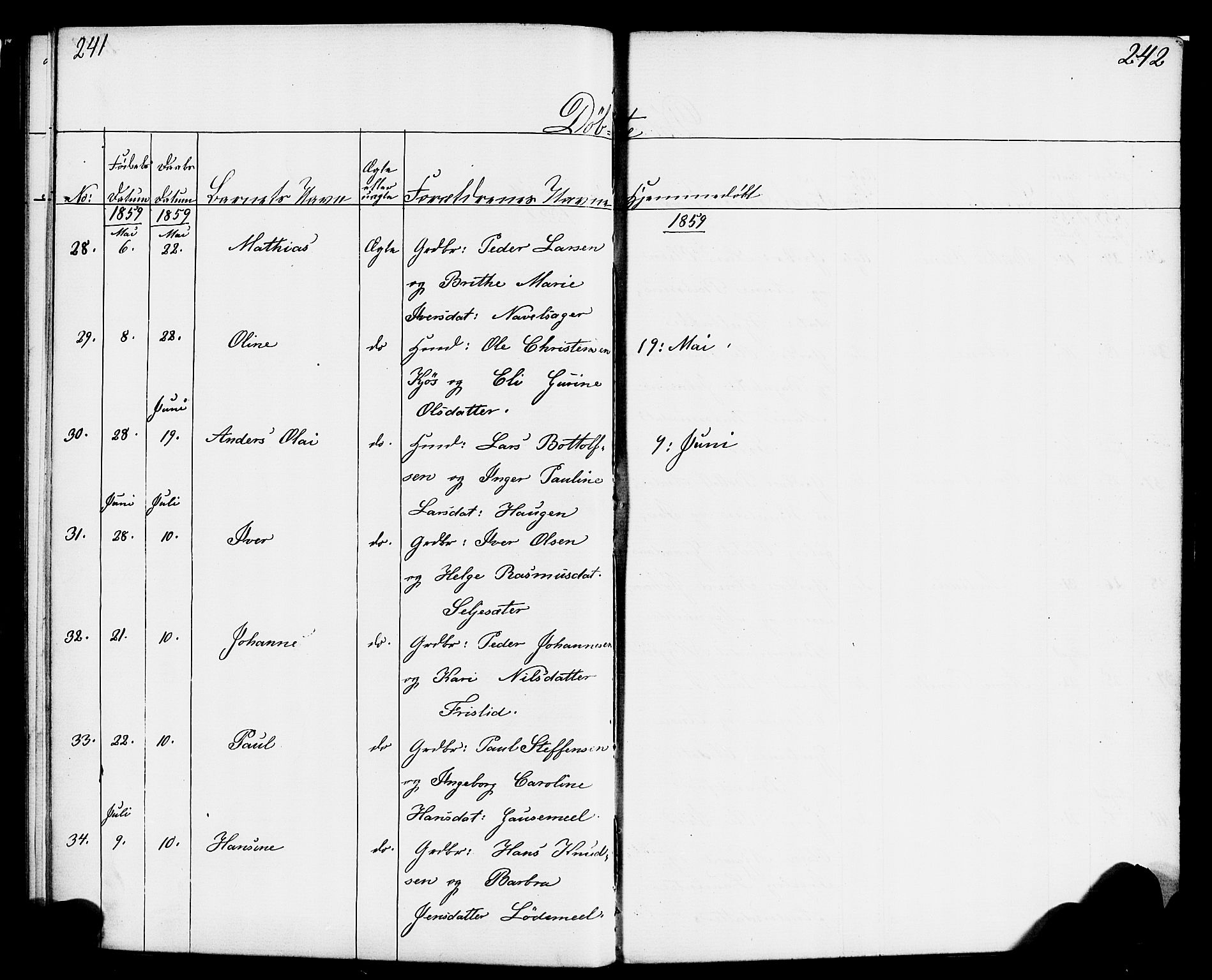 Hornindal sokneprestembete, SAB/A-82401/H/Haa/Haaa/L0001: Parish register (official) no. A 1, 1837-1866, p. 242-243