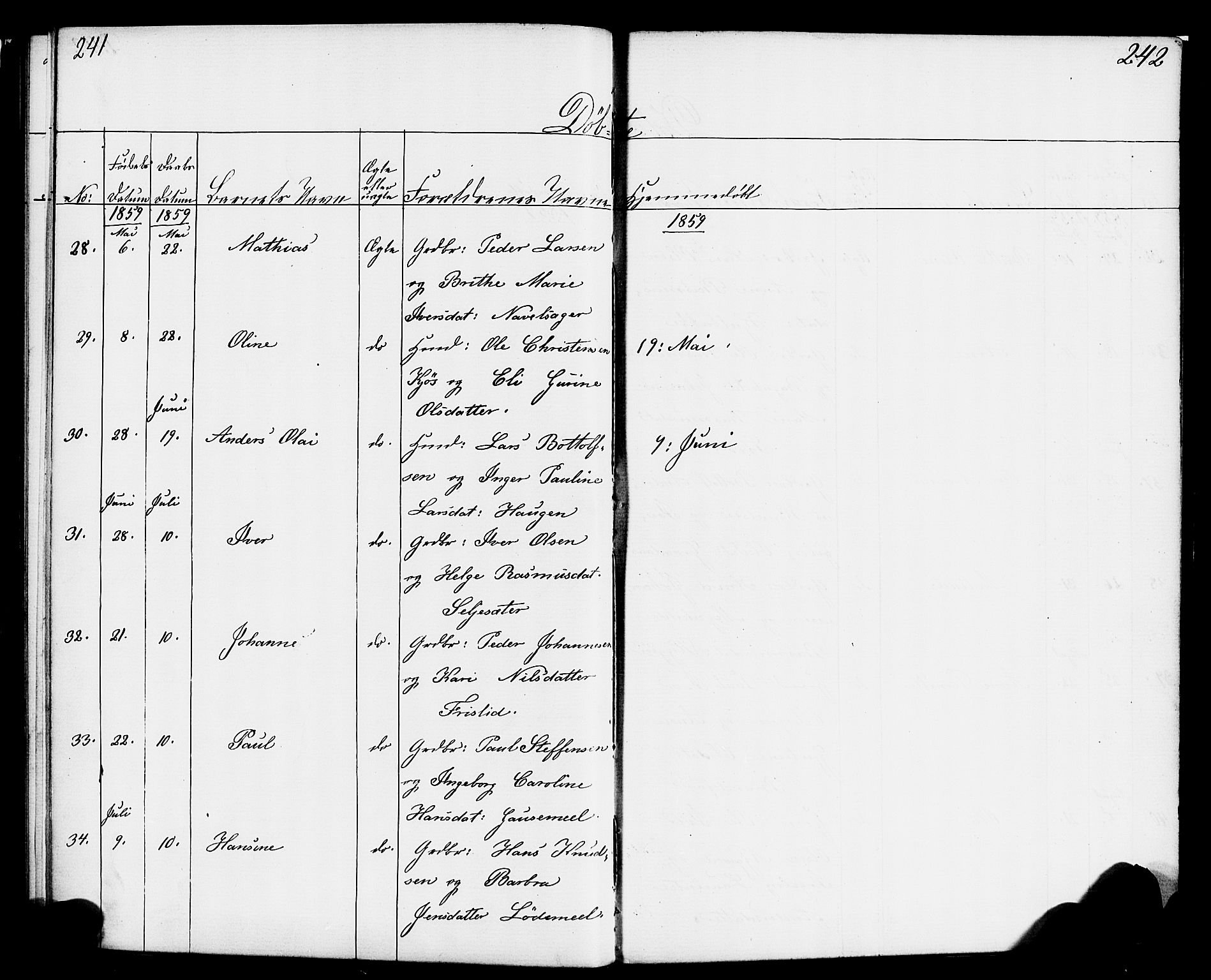 Hornindal sokneprestembete, AV/SAB-A-82401/H/Haa/Haaa/L0001: Parish register (official) no. A 1, 1837-1866, p. 242-243