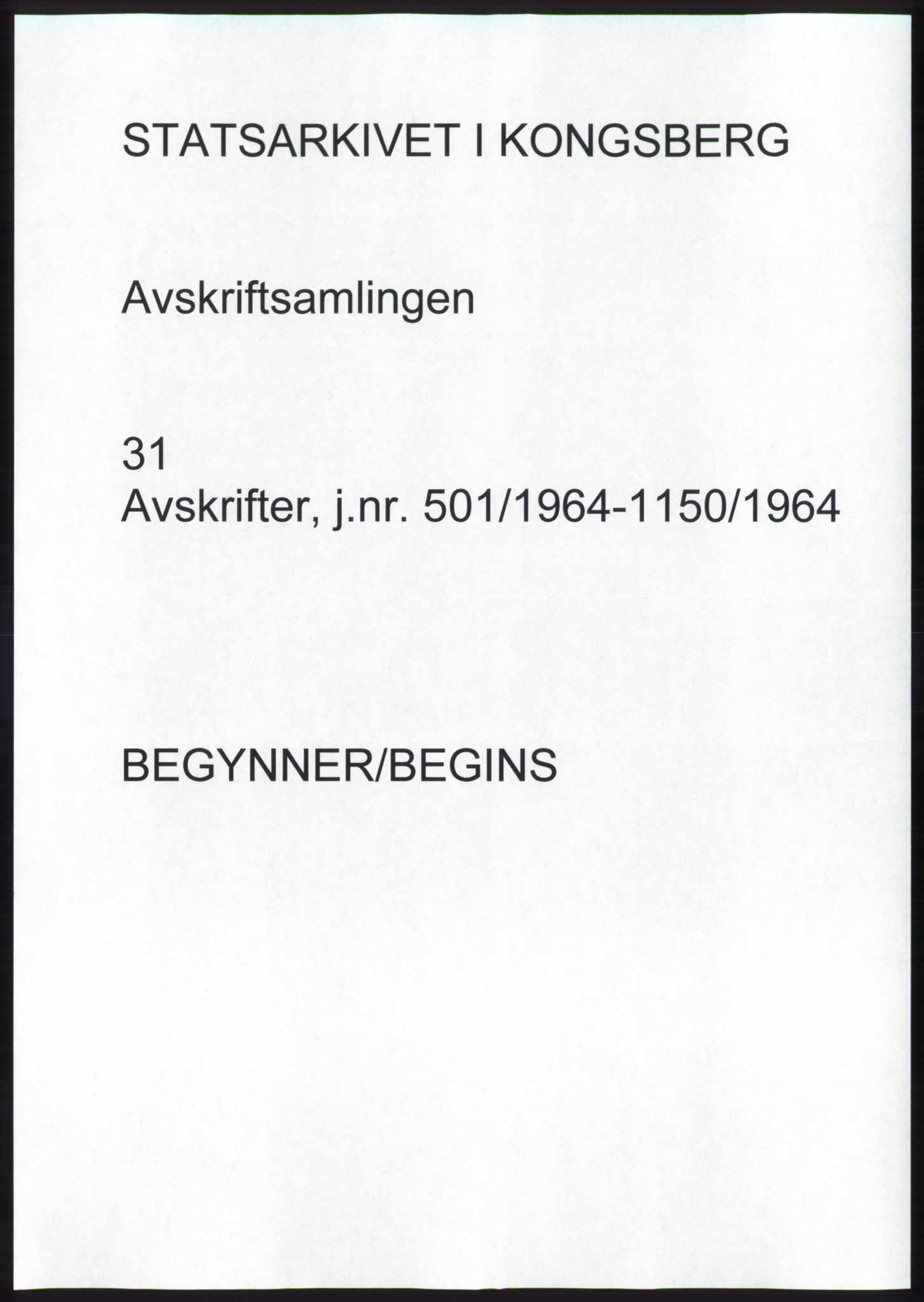 Statsarkivet i Kongsberg, SAKO/A-0001, 1964, p. 1