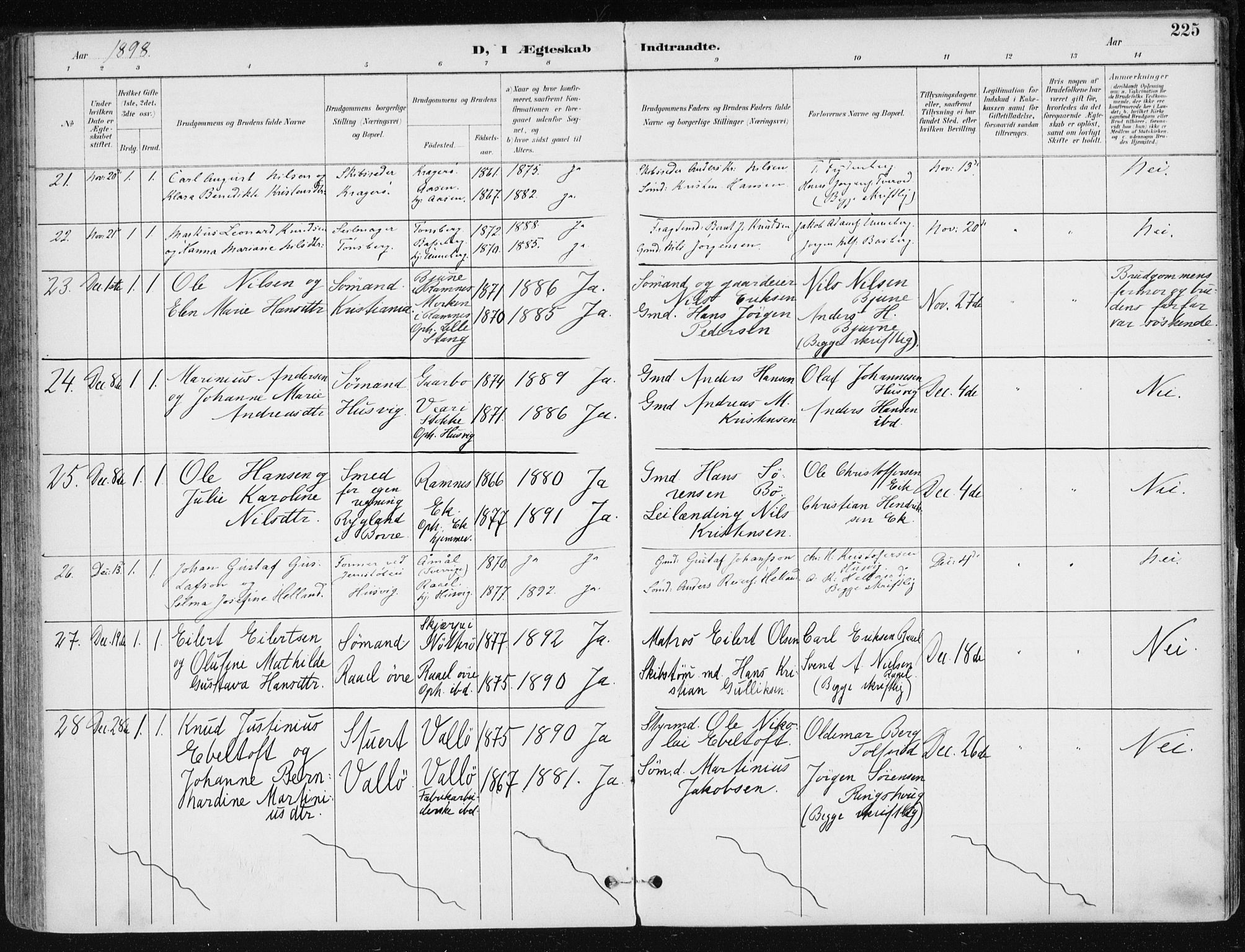 Sem kirkebøker, AV/SAKO-A-5/F/Fb/L0005: Parish register (official) no. II 5, 1892-1904, p. 225