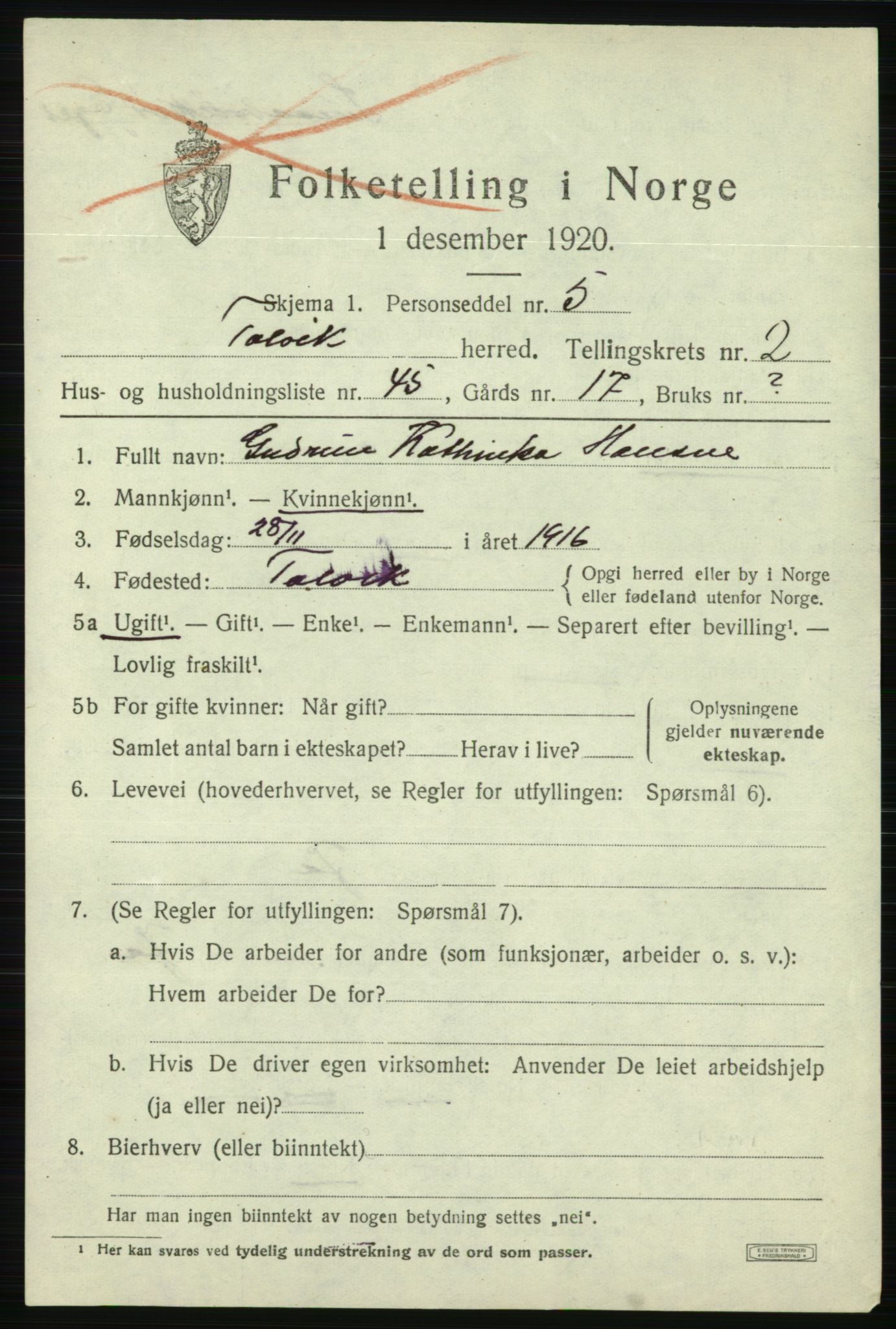 SATØ, 1920 census for Talvik, 1920, p. 2180