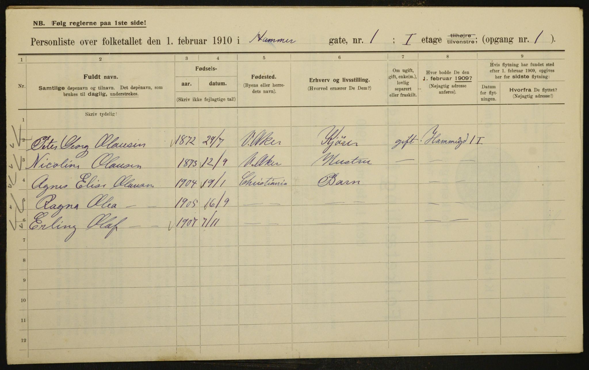 OBA, Municipal Census 1910 for Kristiania, 1910, p. 32183