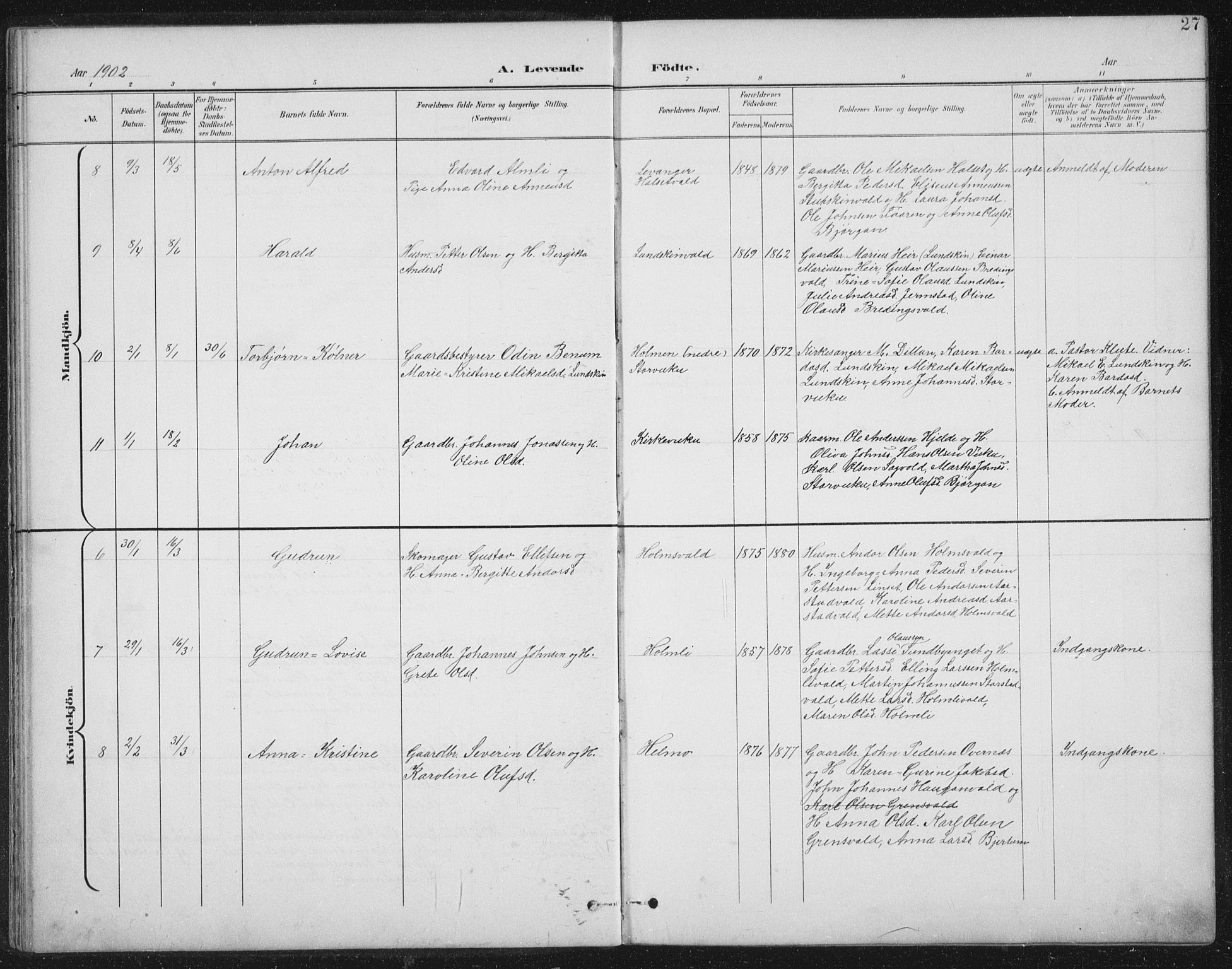 Ministerialprotokoller, klokkerbøker og fødselsregistre - Nord-Trøndelag, AV/SAT-A-1458/724/L0269: Parish register (copy) no. 724C05, 1899-1920, p. 27