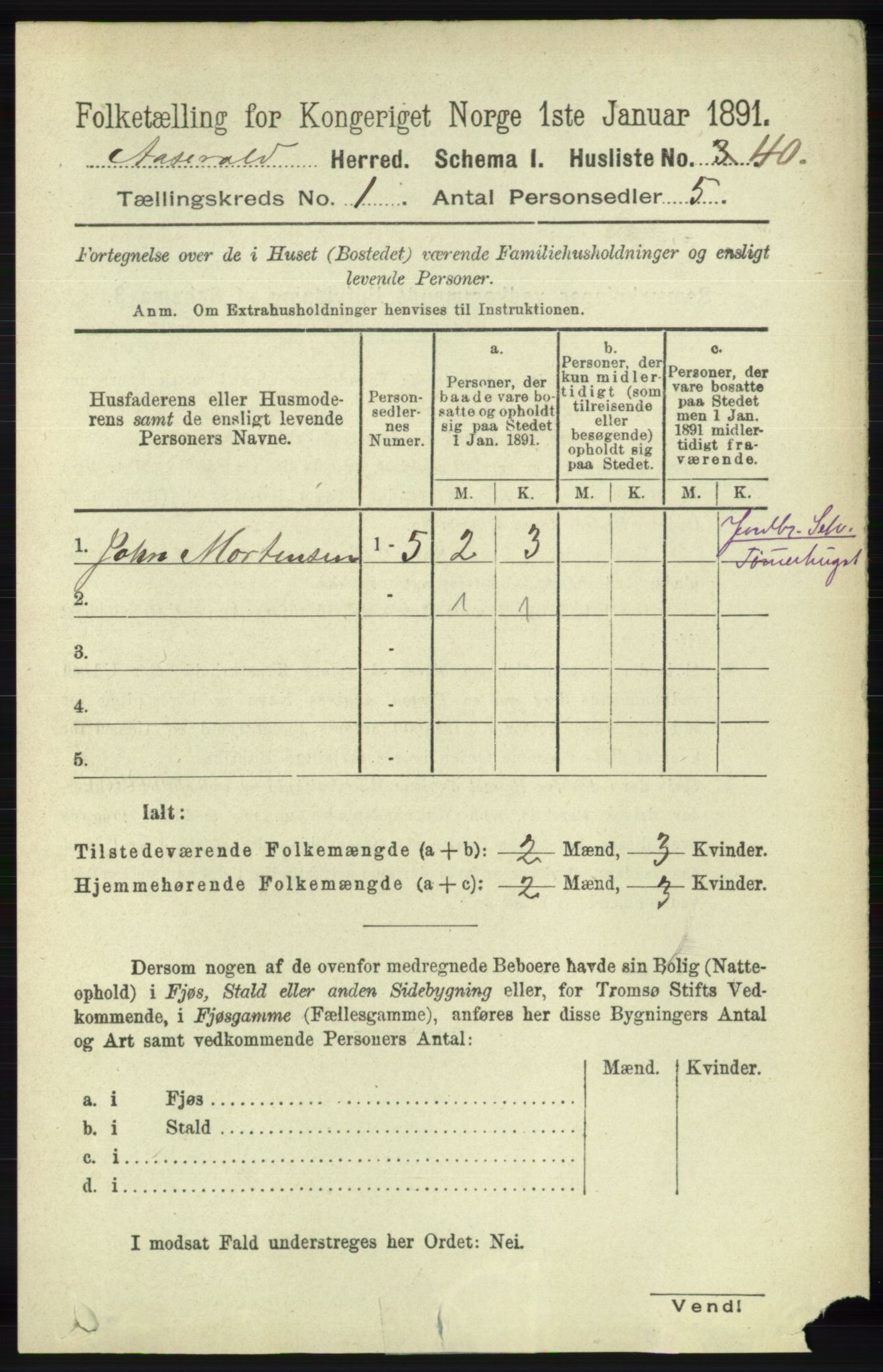 RA, 1891 census for 1026 Åseral, 1891, p. 57