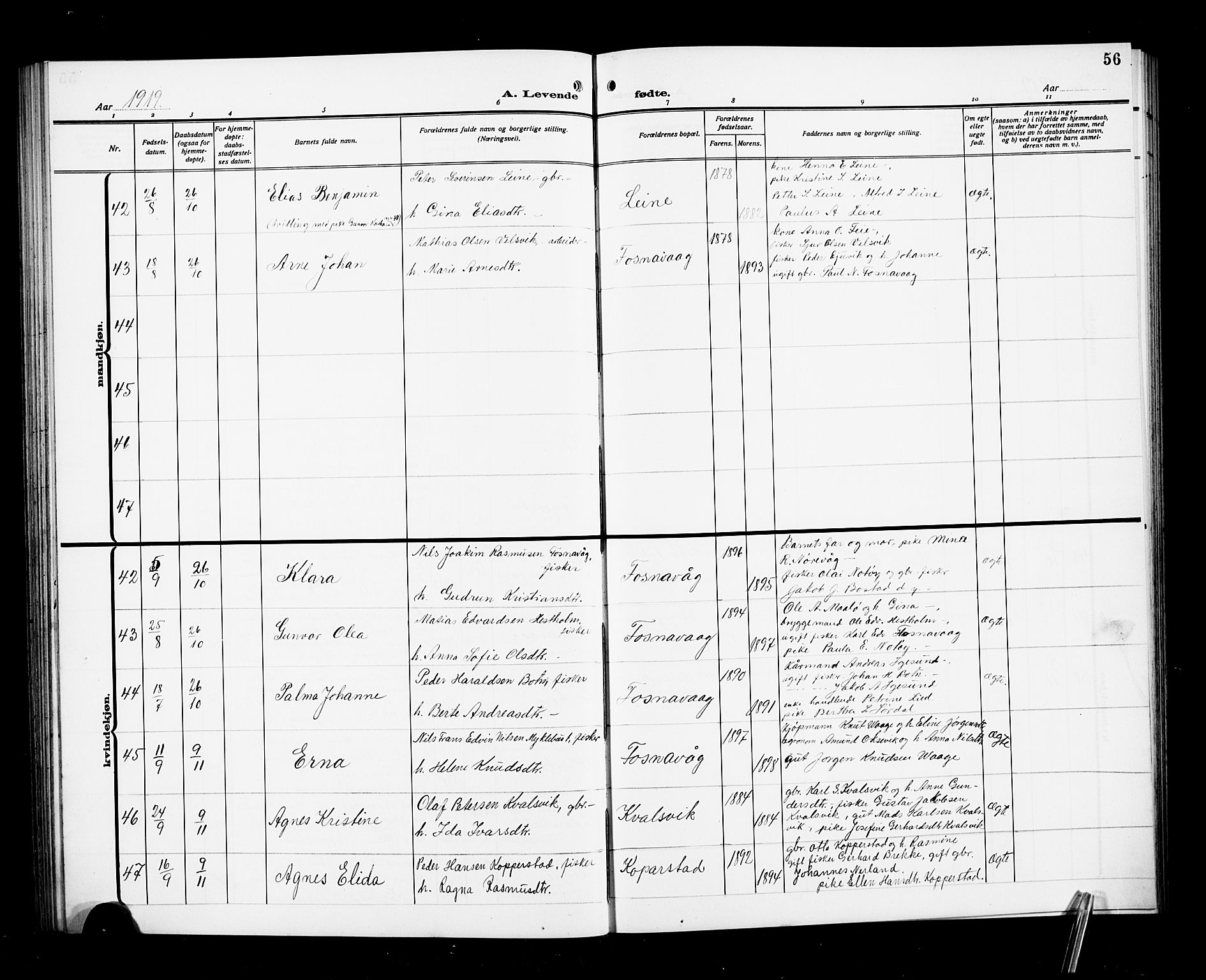 Ministerialprotokoller, klokkerbøker og fødselsregistre - Møre og Romsdal, AV/SAT-A-1454/507/L0083: Parish register (copy) no. 507C06, 1912-1919, p. 56