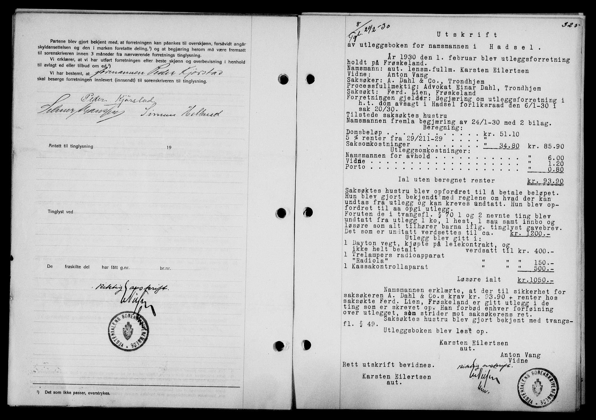 Vesterålen sorenskriveri, SAT/A-4180/1/2/2Ca/L0050: Mortgage book no. 43, 1929-1930, Deed date: 20.02.1930