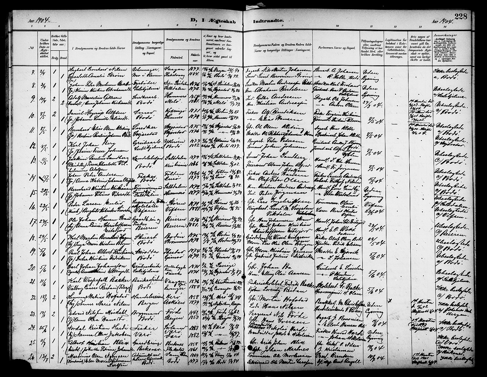 Ministerialprotokoller, klokkerbøker og fødselsregistre - Nordland, SAT/A-1459/801/L0033: Parish register (copy) no. 801C08, 1898-1910, p. 228