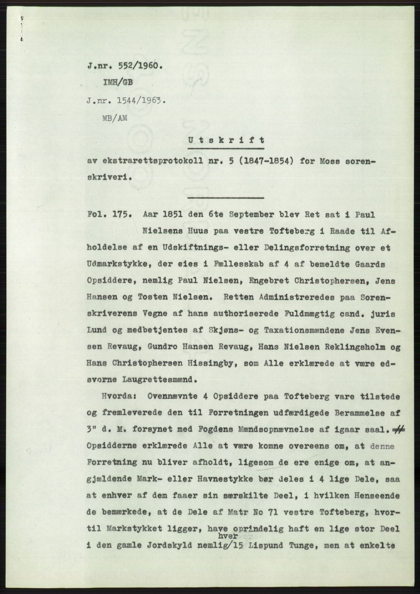 Statsarkivet i Oslo, AV/SAO-A-10621/Z/Zd/L0011: Avskrifter, j.nr 4-798/1960, 1960, p. 314