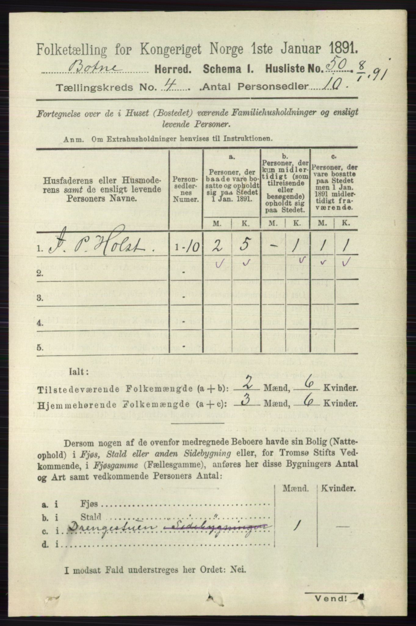 RA, 1891 census for 0715 Botne, 1891, p. 1597