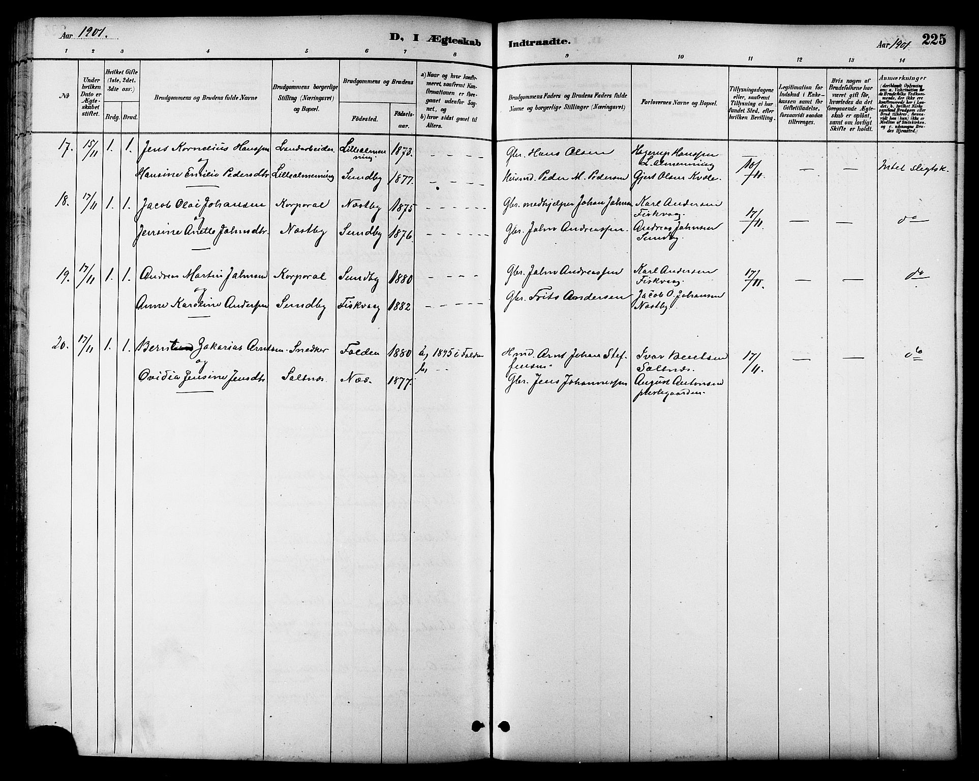 Ministerialprotokoller, klokkerbøker og fødselsregistre - Nordland, AV/SAT-A-1459/847/L0669: Parish register (official) no. 847A09, 1887-1901, p. 225