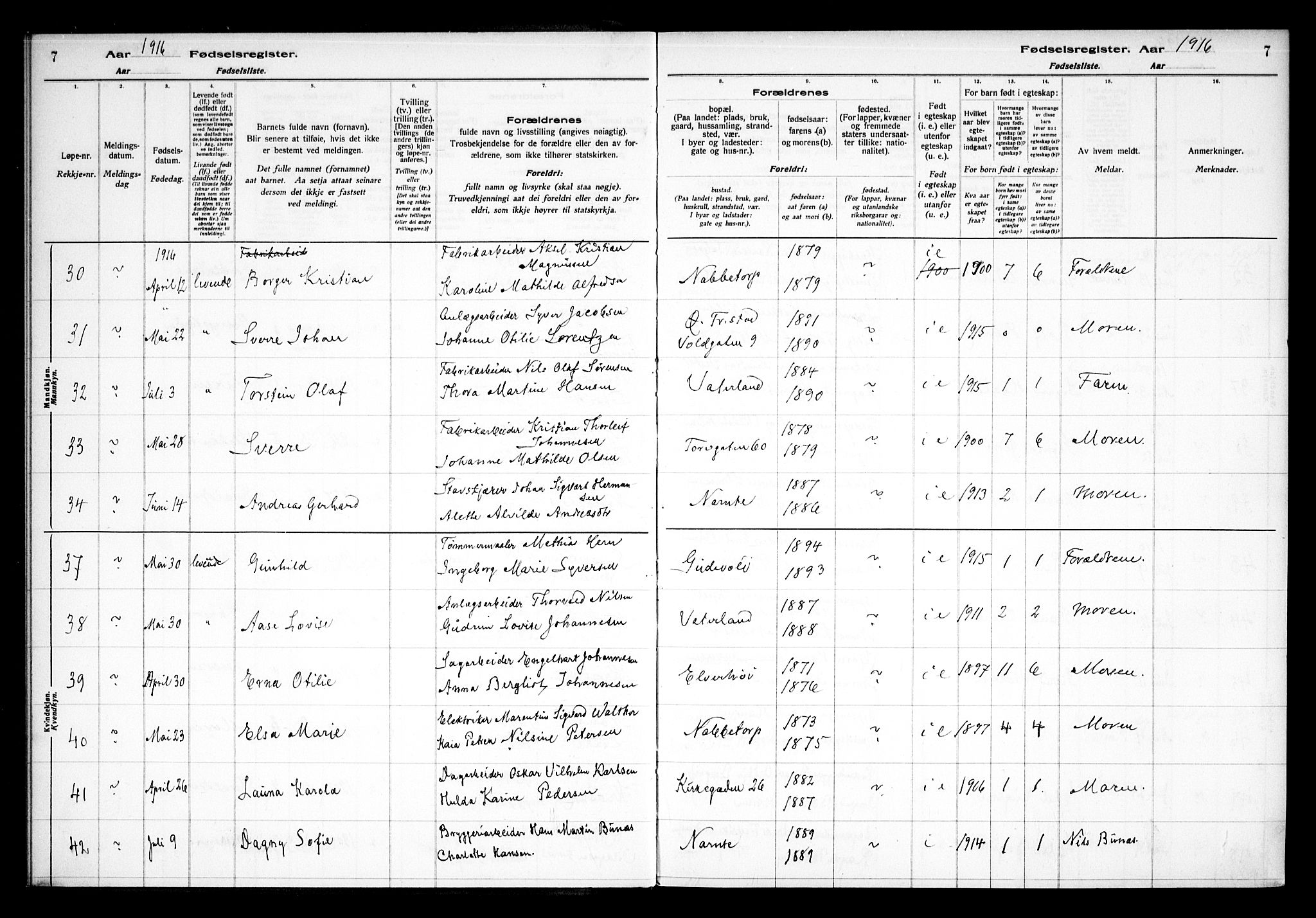 Østre Fredrikstad prestekontor Kirkebøker, AV/SAO-A-10907/J/Ja/L0001: Birth register no. 1, 1916-1936, p. 7