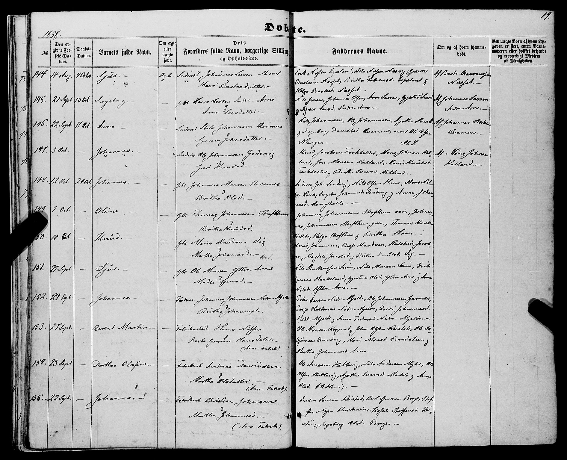 Haus sokneprestembete, AV/SAB-A-75601/H/Haa: Parish register (official) no. A 17, 1858-1870, p. 19