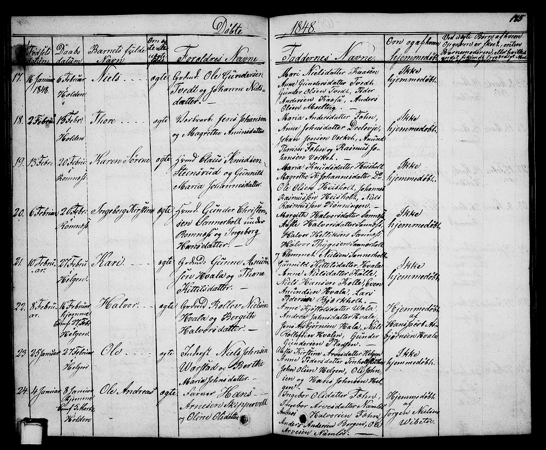 Holla kirkebøker, SAKO/A-272/G/Ga/L0002: Parish register (copy) no. I 2, 1830-1848, p. 185