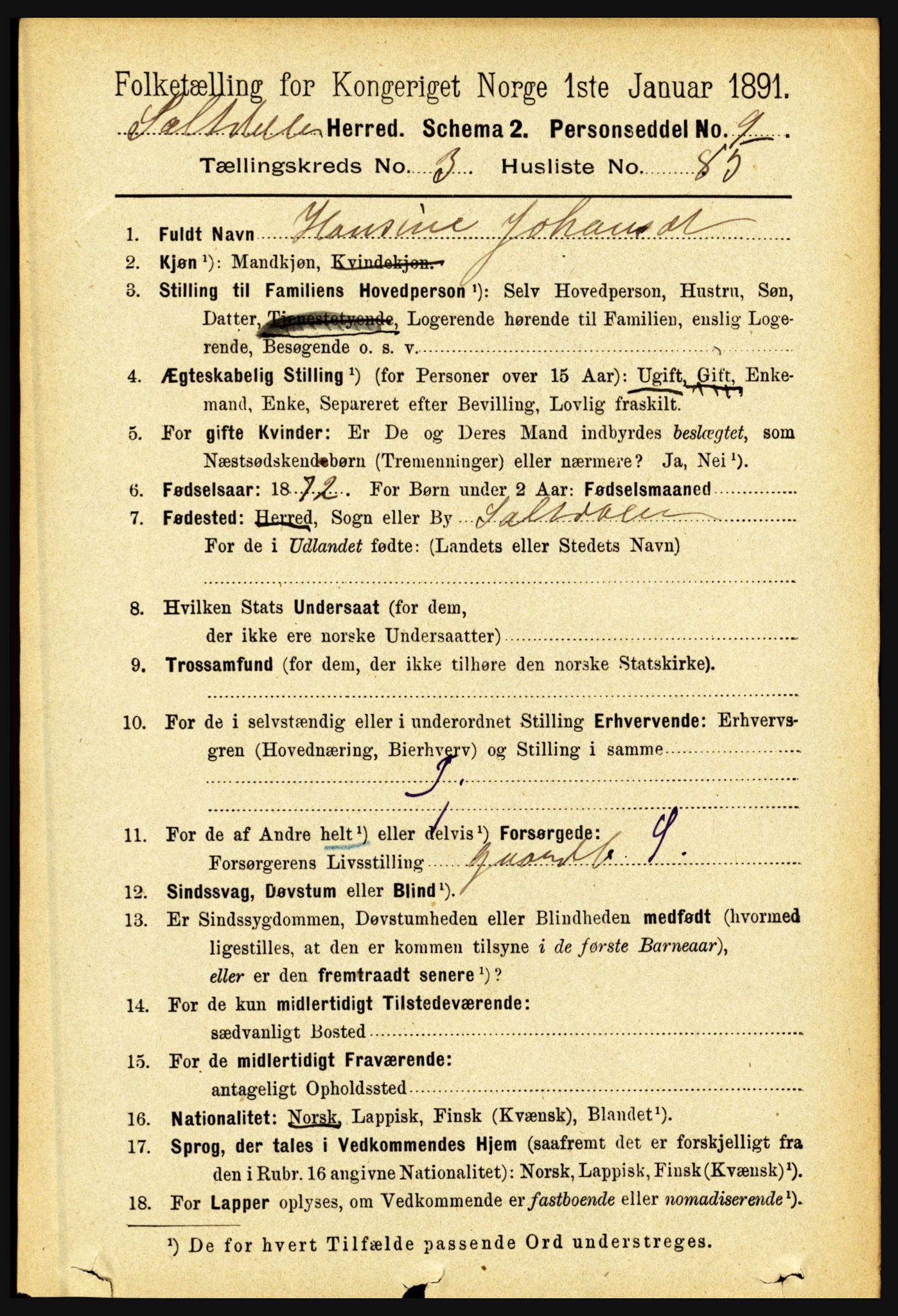 RA, 1891 census for 1840 Saltdal, 1891, p. 2254