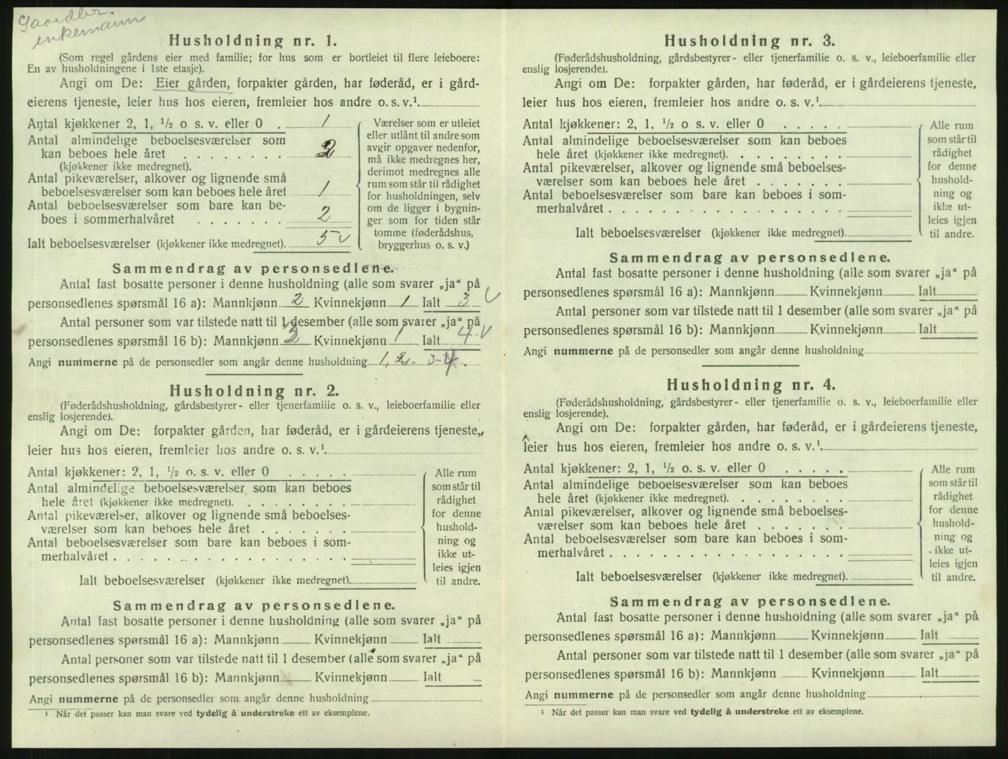 SAT, 1920 census for Kvam, 1920, p. 484