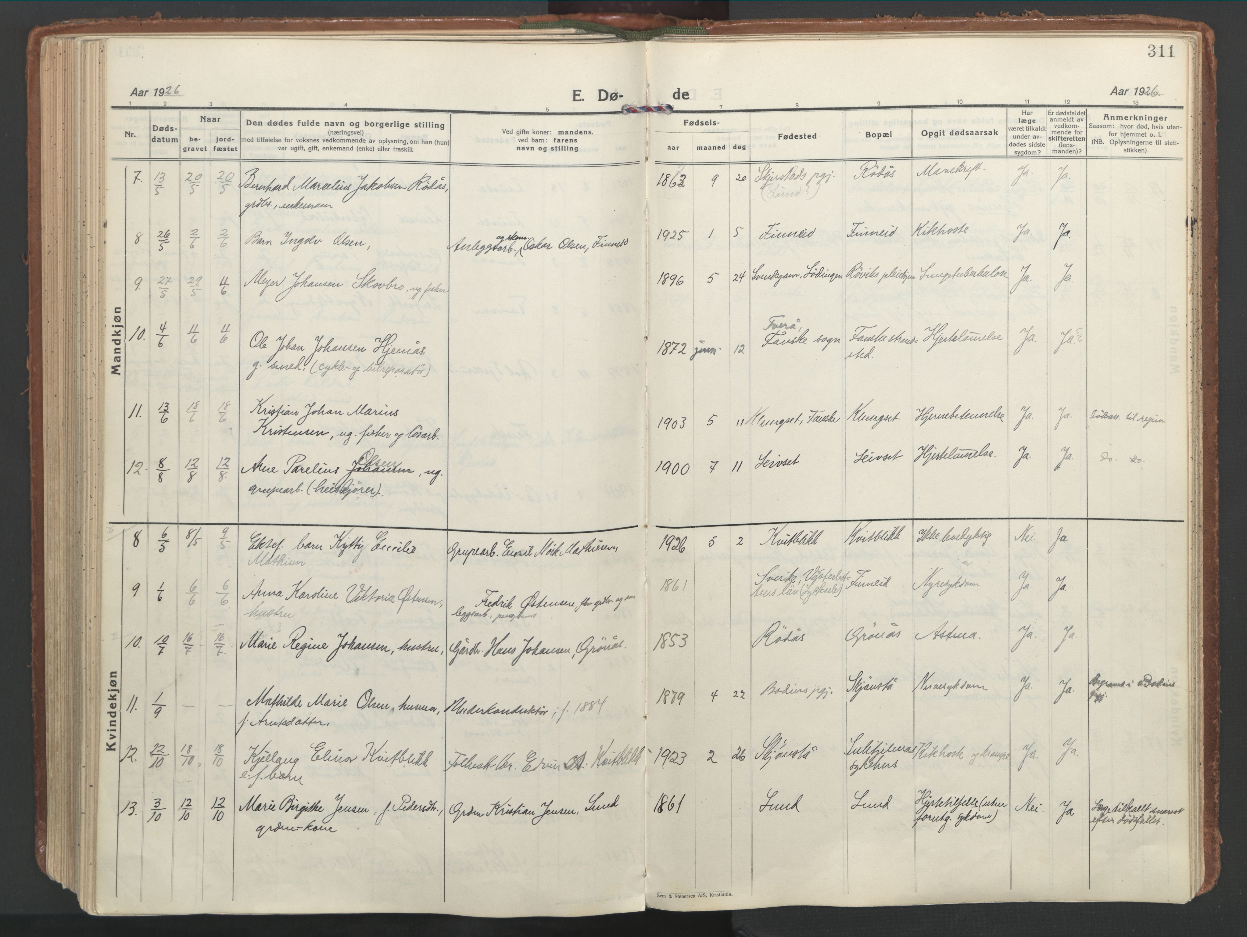 Ministerialprotokoller, klokkerbøker og fødselsregistre - Nordland, SAT/A-1459/849/L0699: Parish register (official) no. 849A10, 1924-1937, p. 311