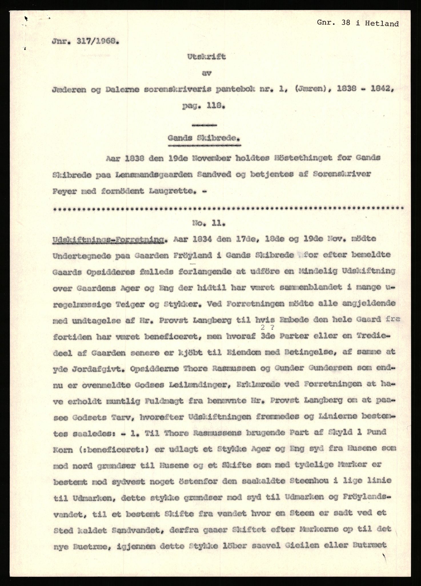 Statsarkivet i Stavanger, AV/SAST-A-101971/03/Y/Yj/L0022: Avskrifter sortert etter gårdsnavn: Foss - Frøiland i Hetland, 1750-1930, p. 551